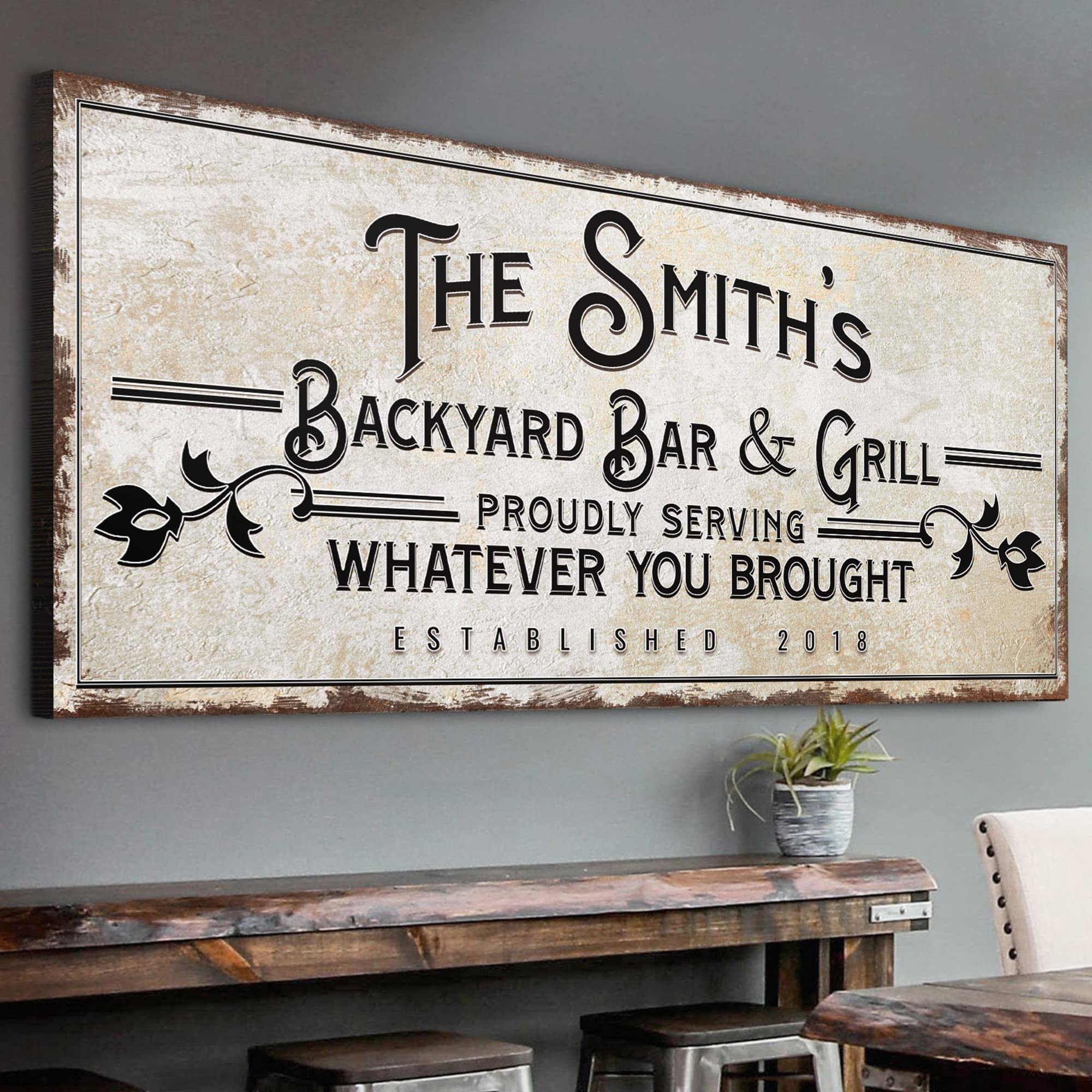 Tailored Canvases Bar Sign Custom Decor - Backyard Bar And Grill Proudly Serving Whatever You Brought - Canvas Wall Art Printabl