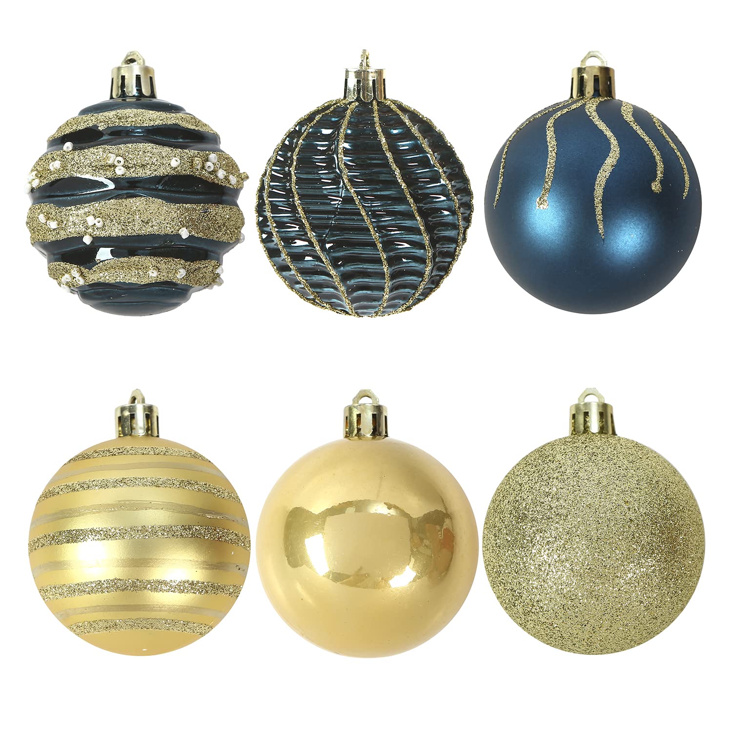 Sattiyrch Christmas Ball Ornaments 30ct, 60mm/2.36 Shatterproof Plastic Decorative Xmas Balls Ornaments Set (Blue and Golden)