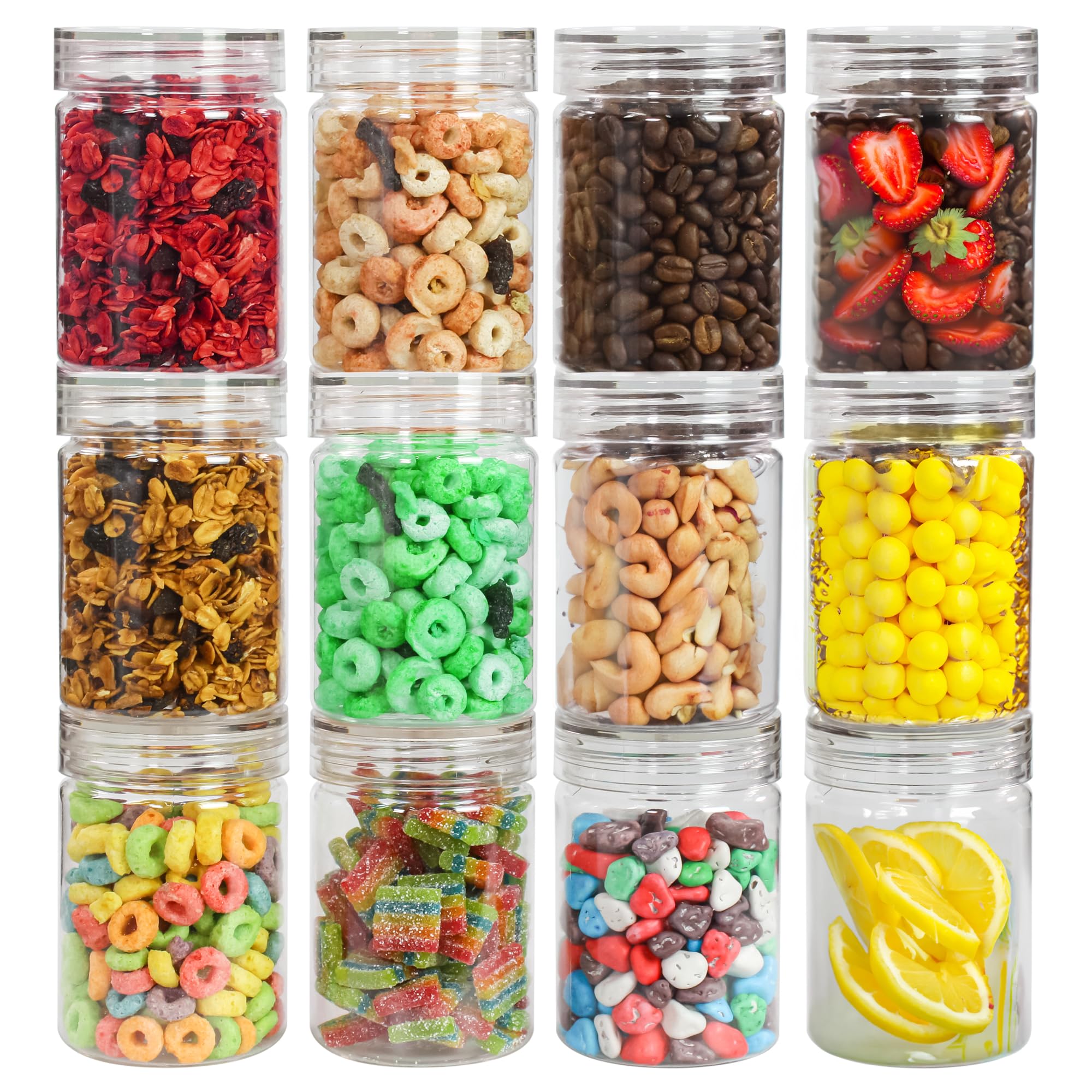 Pearlpet Tiffany Plastic Containers For Kitchen Storage | Plastic Container Set With Spoon | BpaFree, Stackable Jars | Transpar