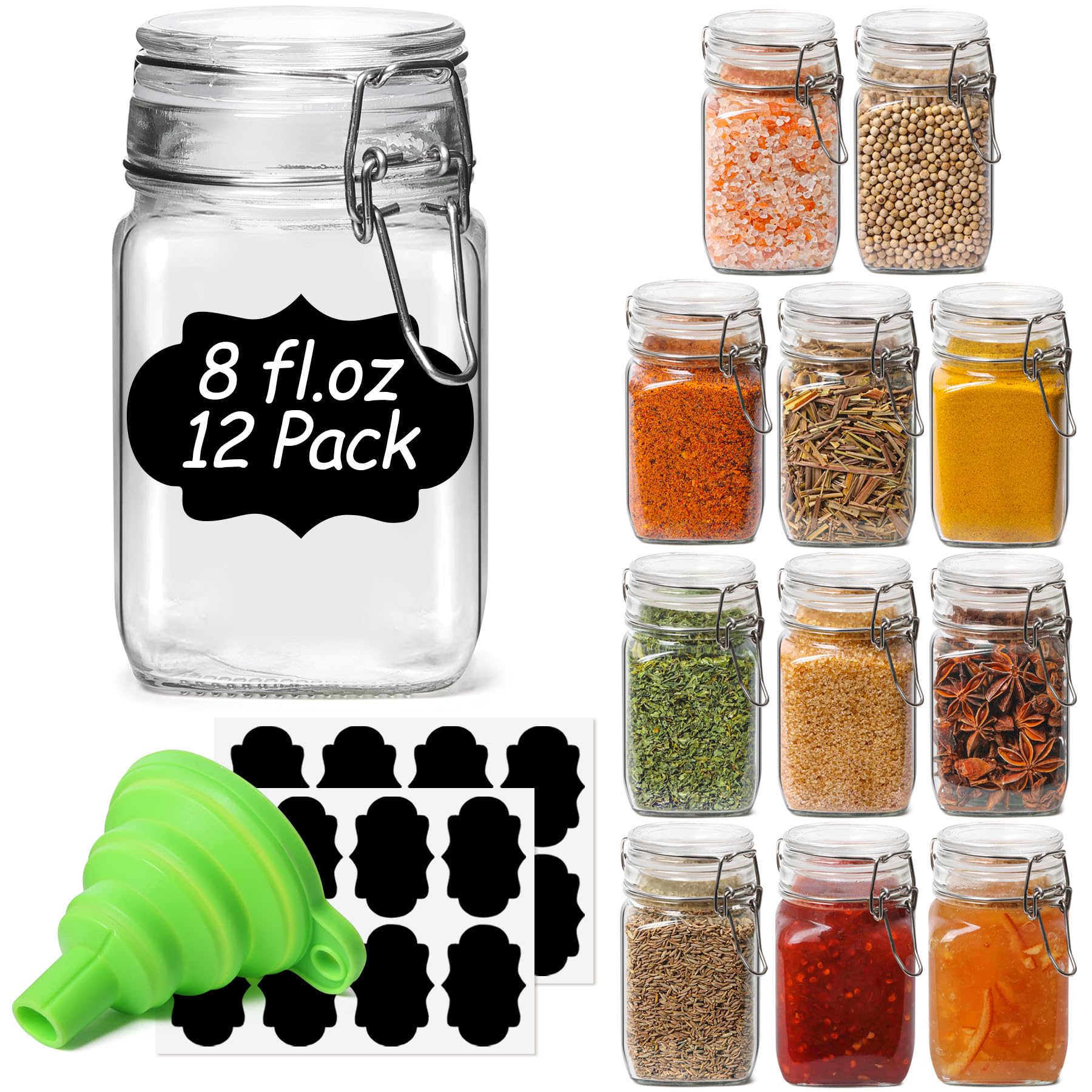 ComSaf Small Glass Jars with Airtight Lid Set of 12, Spice Jars 8 oz, Mason Jar 8 oz, Small Canning Jar, 8oz Jars with Lids for 