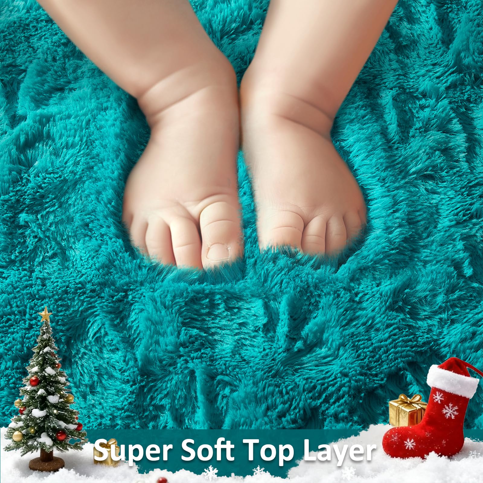 Ophanie Teal Rugs for Living Room Bedroom, 6x9 Fluffy Fuzzy Furry Carpet, Plush Soft Shaggy Bedside Indoor Floor Area Rug for Ki
