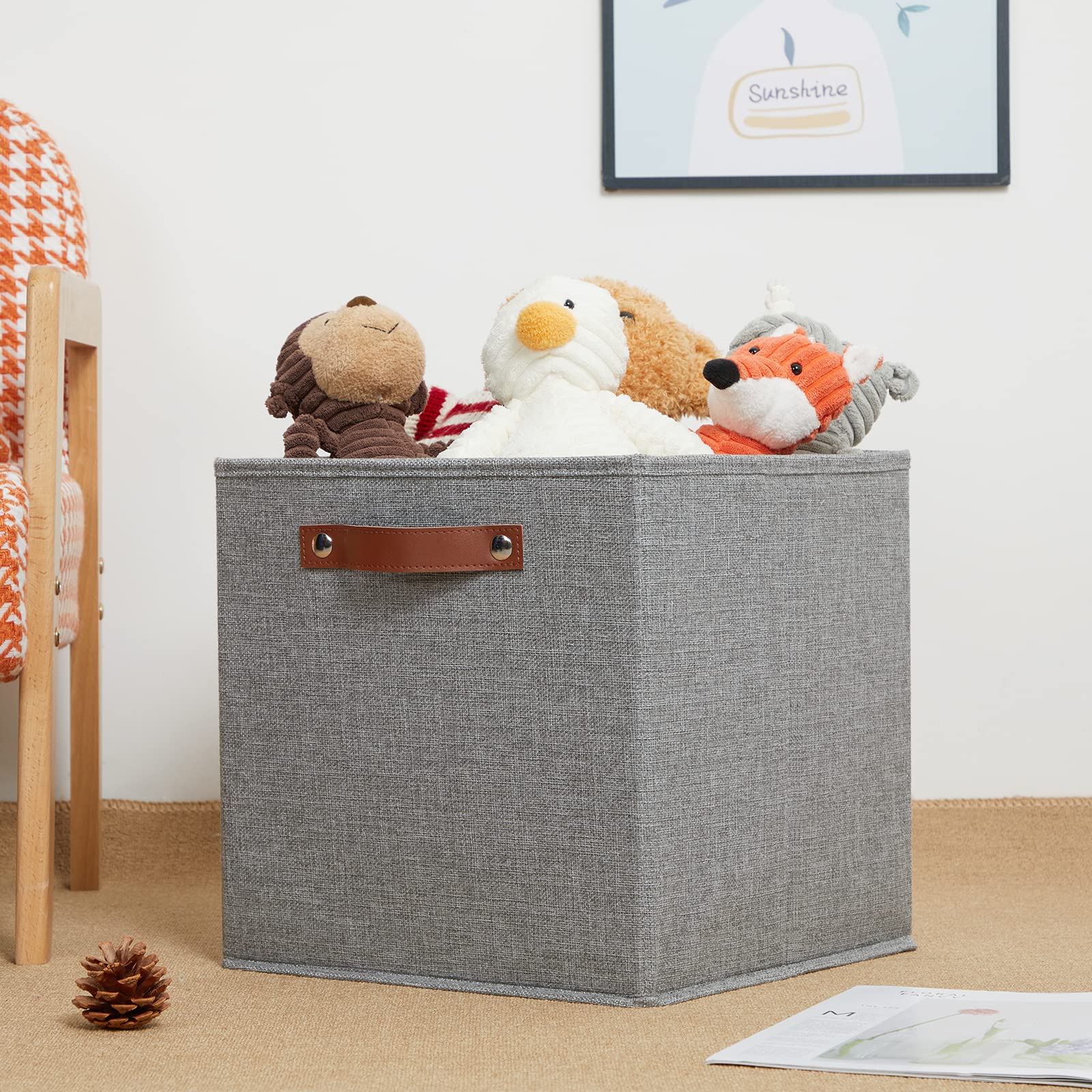 DULLEMELO Fabric Storage Cubes 12 inch Cube Stroage Bins for Empty Gift Basket Toys Nursery Clothes Storage Linen Closet Organizers and Storage Baskets Shelves Bins(Grey-4 Pack)