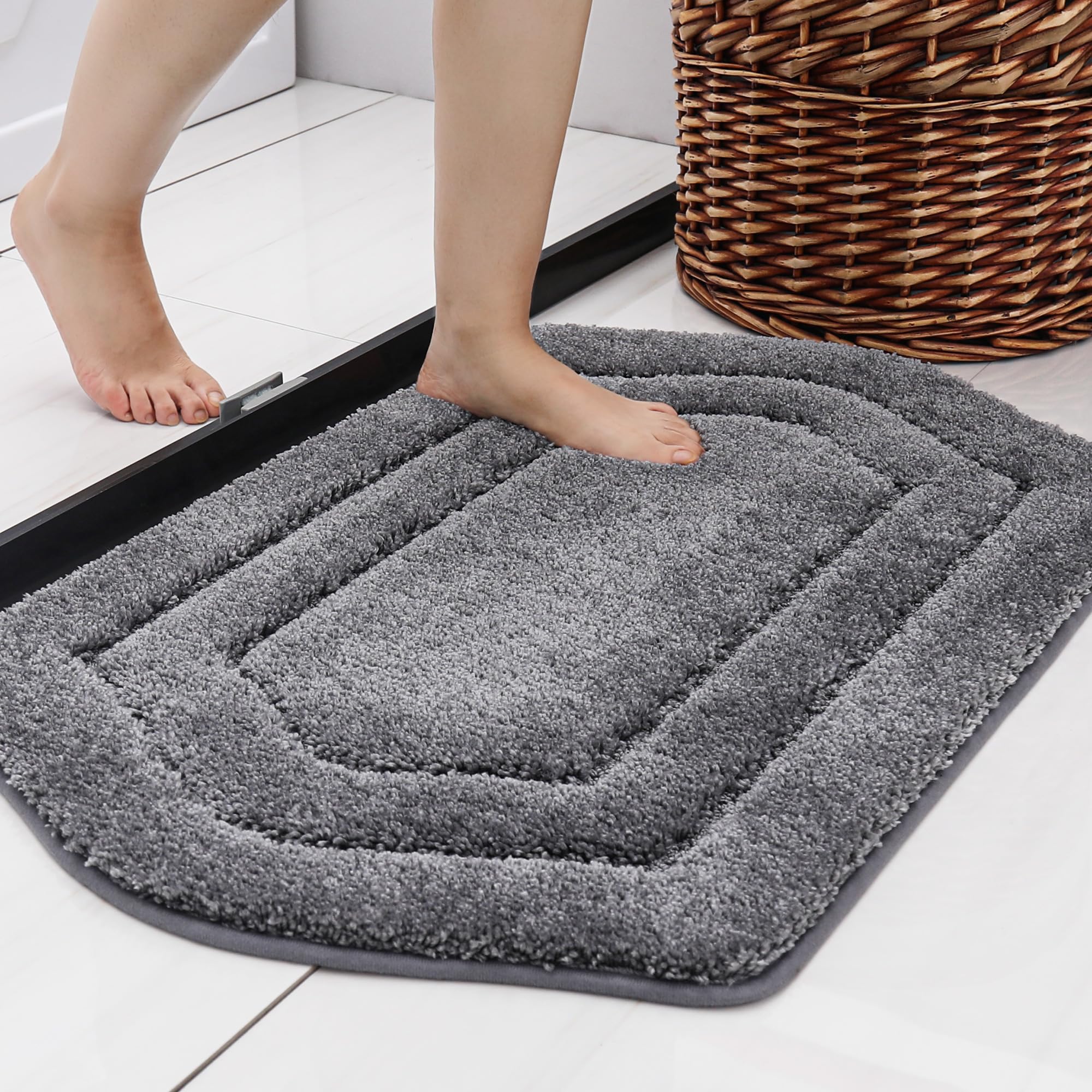 COSY HOMEER Extra Thick Bath Rugs for Bathroom - Anti-Slip Bath Linen Sets Mats Soft Plush Yarn Shaggy 100% Strong Polyeste Living Room Bedroom Water Absorbent(Grey 17x27 - Inches)