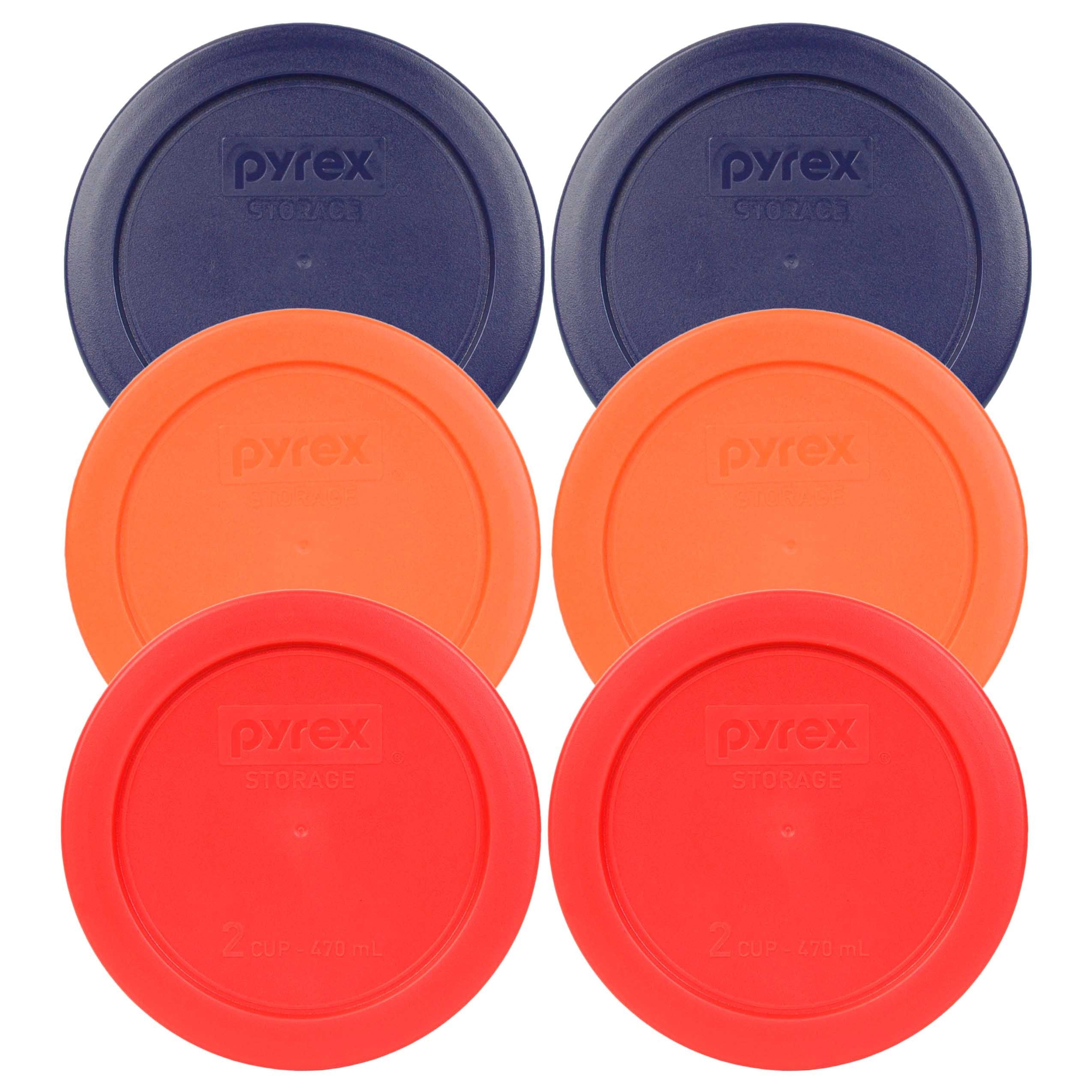Pyrex 7200-Pc 2 Cup (2) Blue 1113764 & (2) Orange 1113762 & (2) Red 1113763 Lid (6-Pack)
