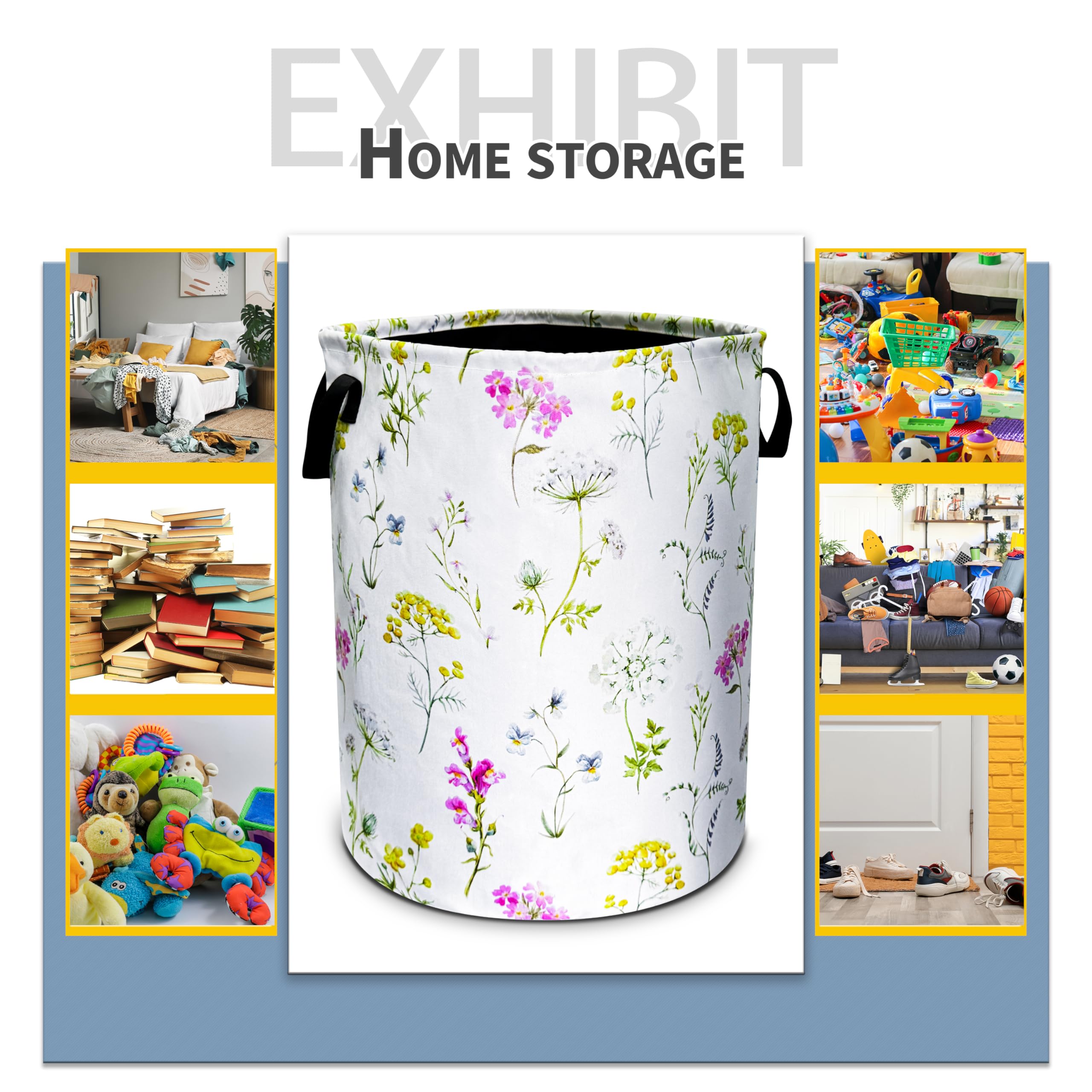Colorful Flowers Laundry Basket Floral Foldable Waterproof Oxford Cloth Funny Tote Bag Laundry Hamper Clothes Storage Bucket Toy
