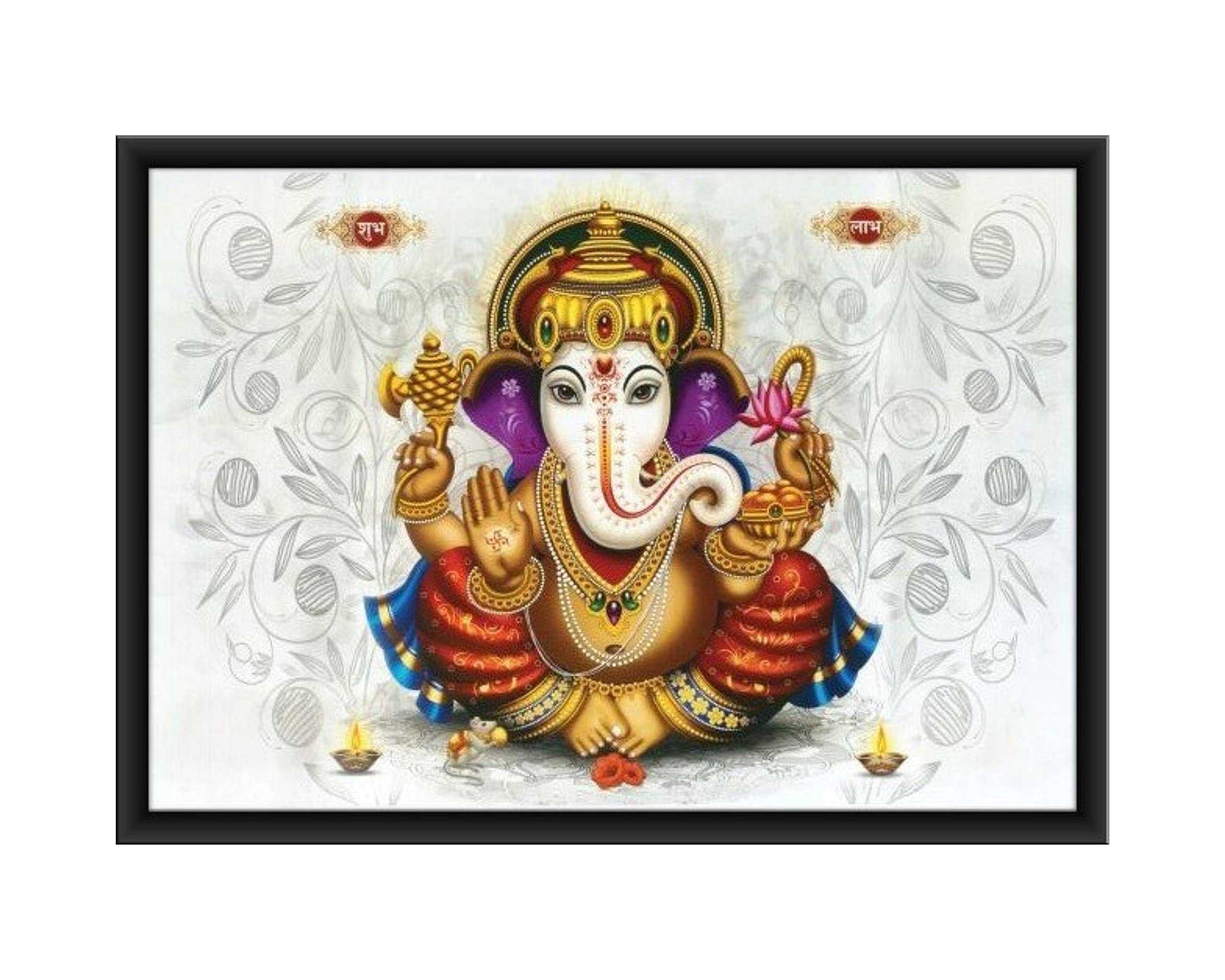Poylaamo, Ganesh Ji Painting Ganesha Framed 14 * 20 inches Wall Painting for Living Room, Bedroom. (GA32)
