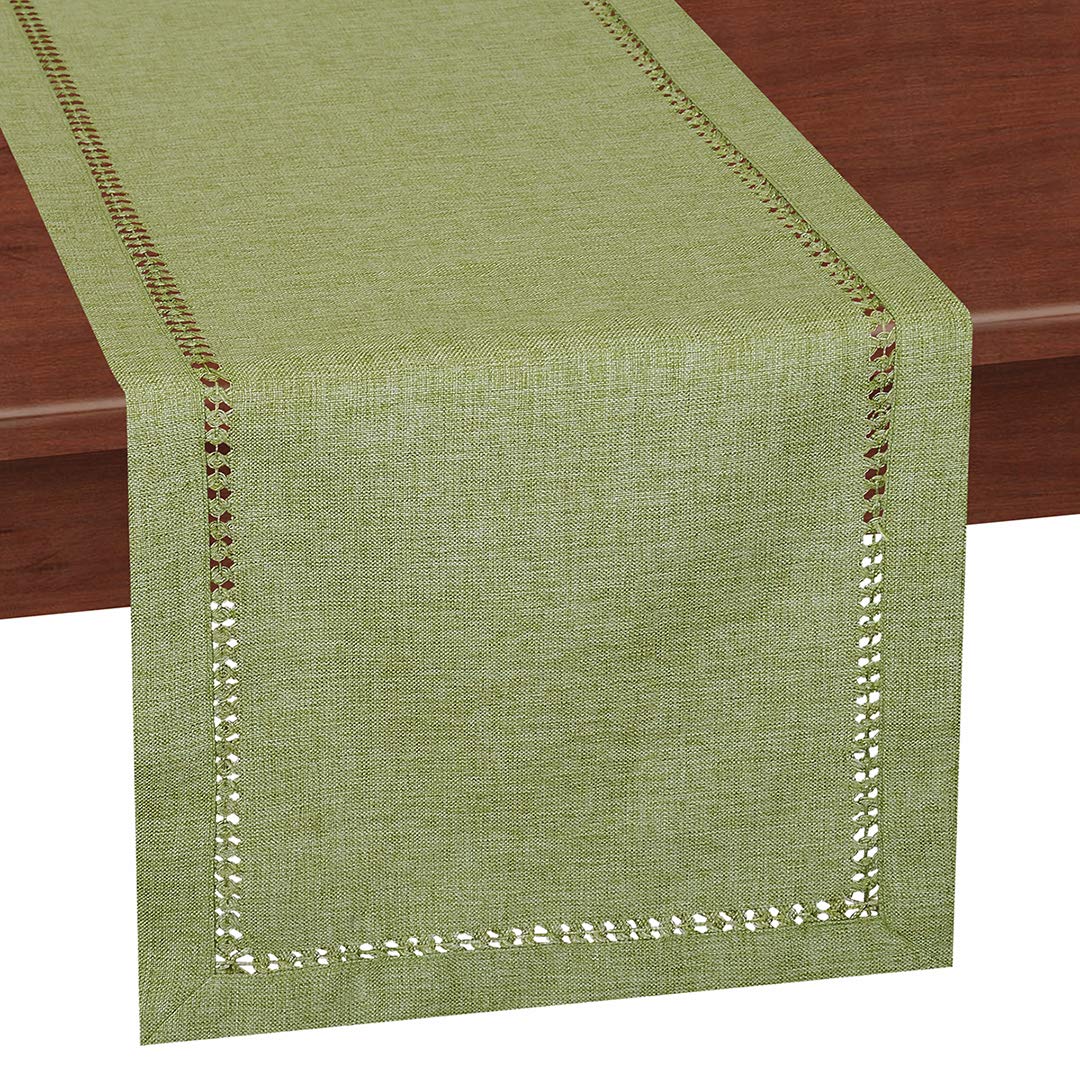 Grelucgo Handcrafted Solid Color Dining Table Runner, Double-Hemstitched (Sage Green, 14 X 120)