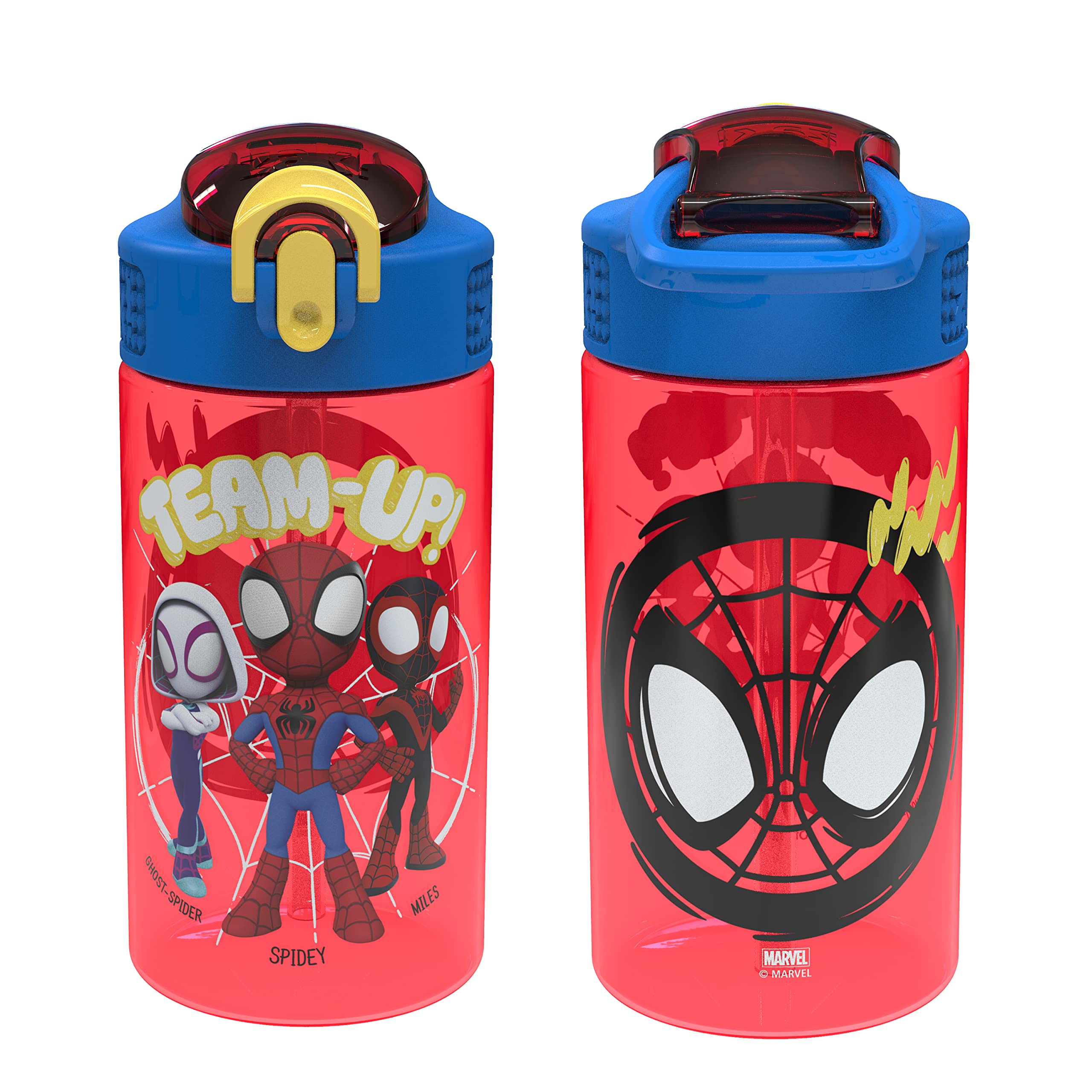 Zak Designs Marvel Spider-Man Kids Water Bottle With Spout Cover And Carrying Loop, Durable Plastic, Leak-Proof Design For Trave
