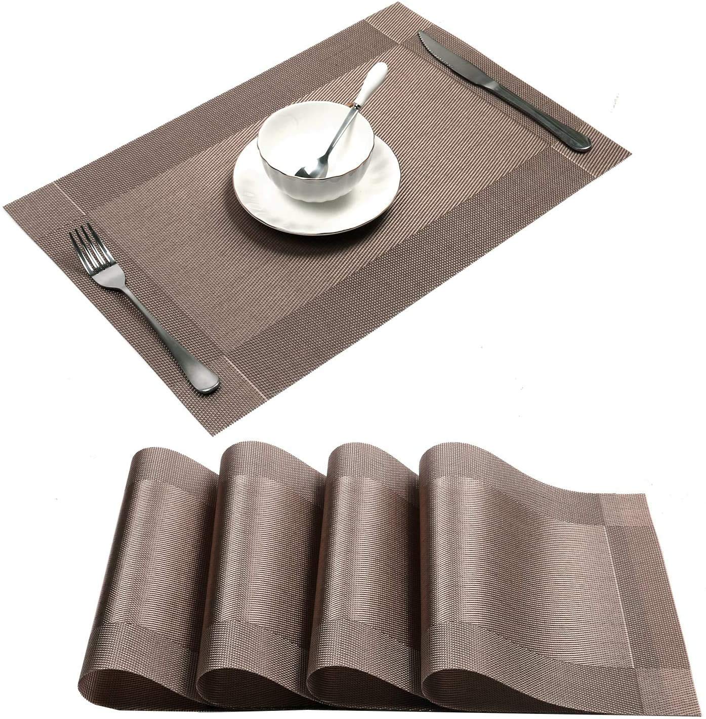 Onlyeasy NonSlip Washable PVC Heat Resistant Table Mats/Placemats (Brown, 4)