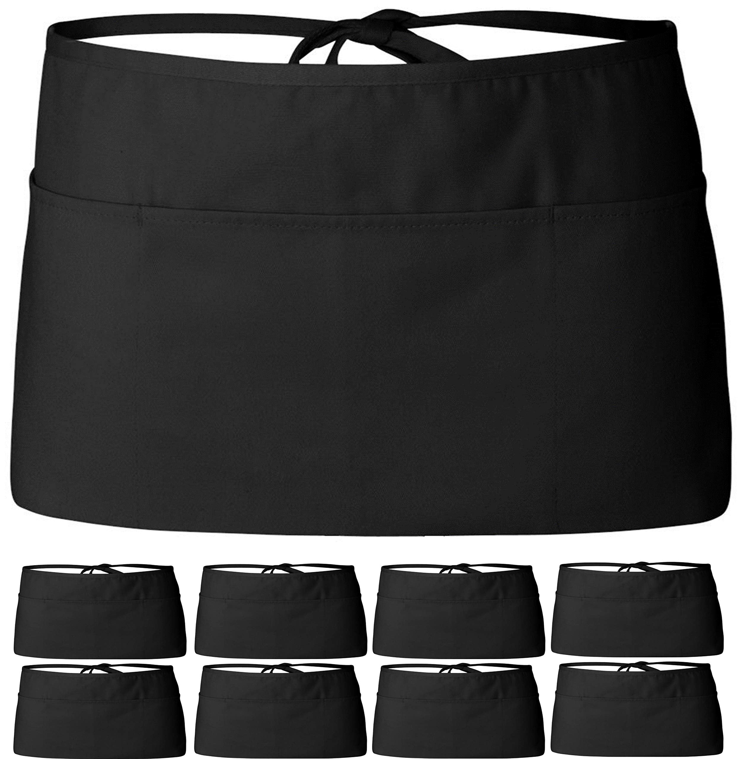 12 Pack - Black Server Waist Aprons, Waitress Half Apron