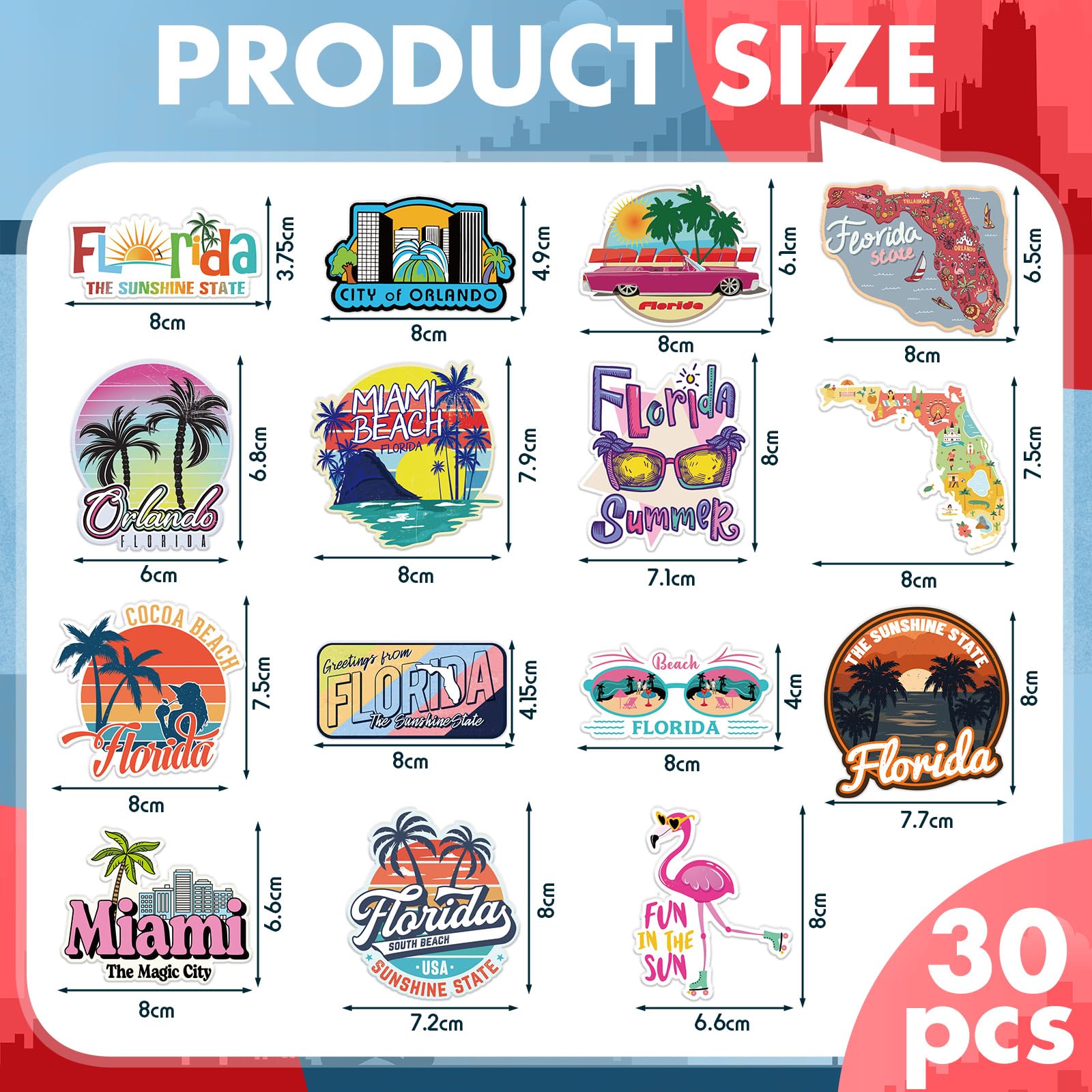 Konohan 30 Pcs Florida Souvenirs Gifts Florida Magnets for Refrigerator Acrylic USA State Magnet Souvenirs Magnetic Stickers for