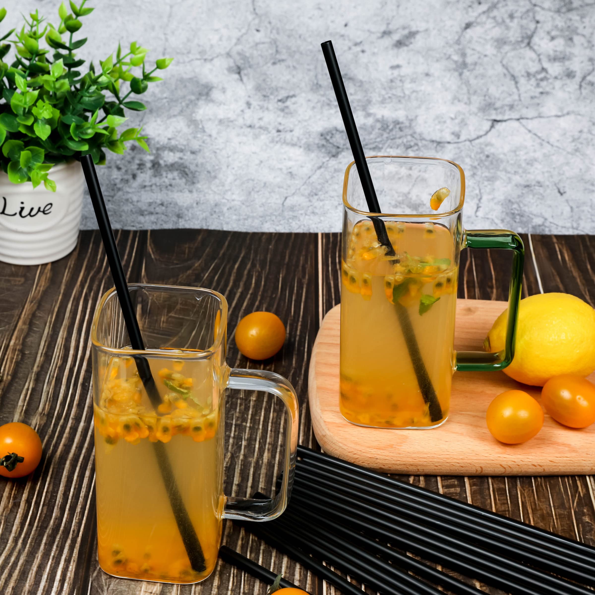 500 Pcs Black Disposable Drinking Plastic Straws.(0.23'' Diameter And 8.26'' Long)