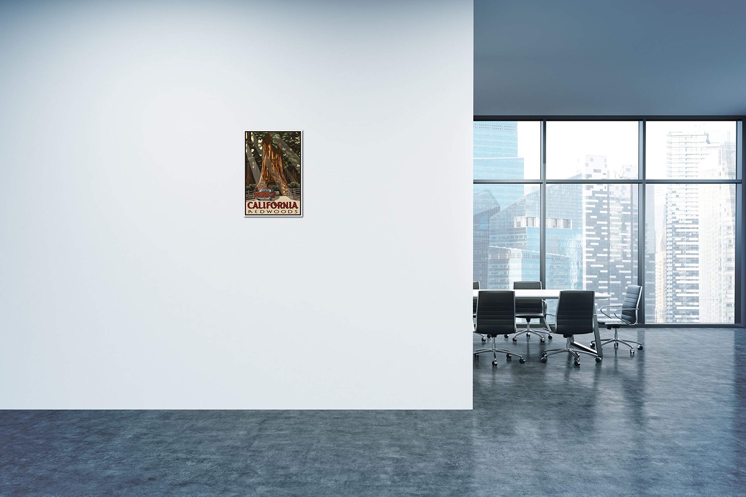 Art Of Place California Redwoods Car Thru Tree Giclee Art Print Poster From Travel Artwork By Artist Paul A. Lanquist 12'' X 18'