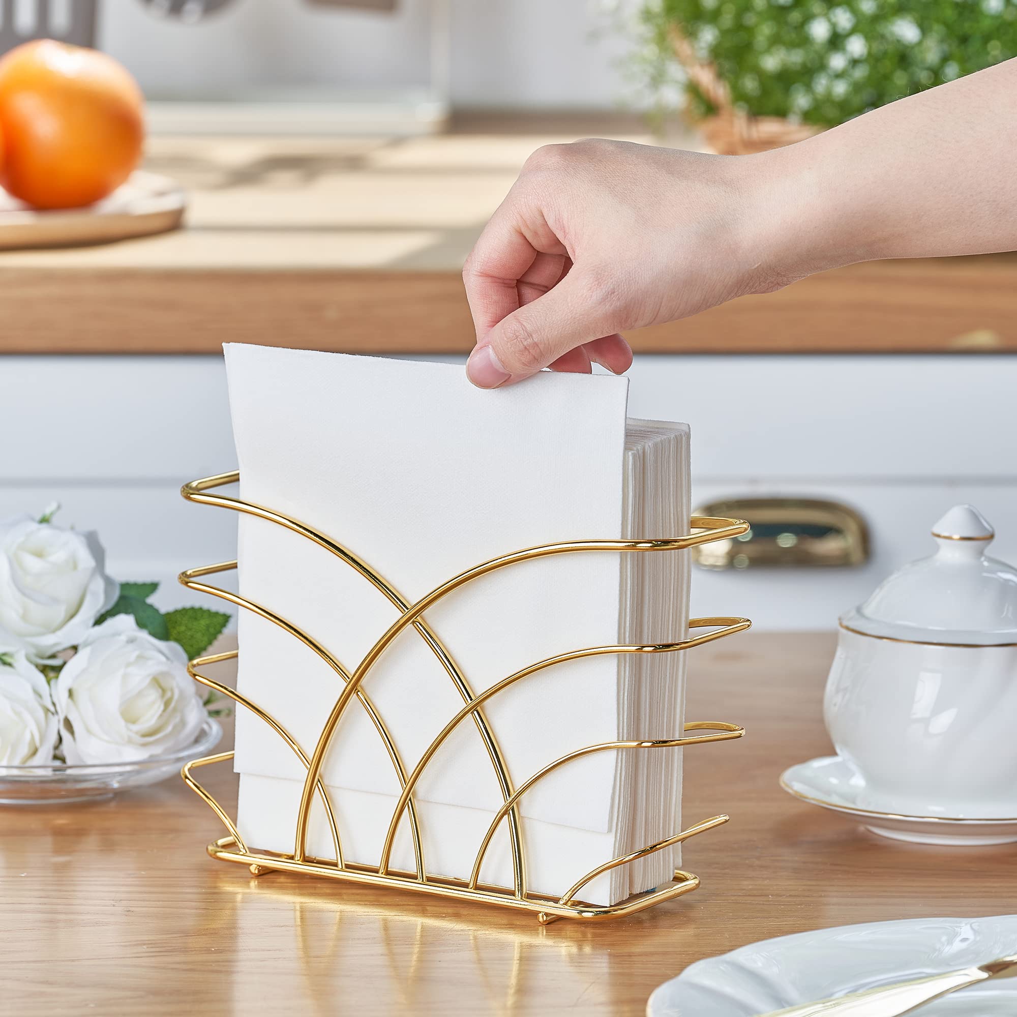 Gold Napkin Holder - Luxurious Metal Napkin Holder For Table, Kitchen & Dining Decor, Elegant Gold Kitchen Accessories And Table
