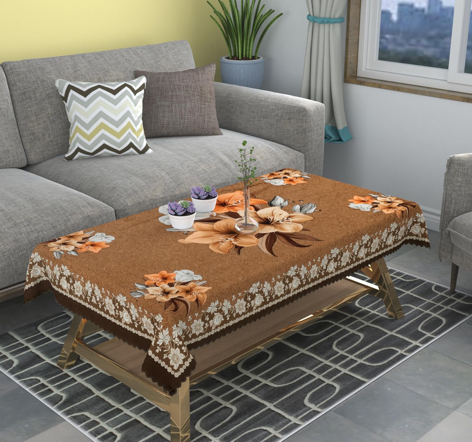 Velvet Fizzing Printed Dining Table Cloth (Table Cover 4 Seater, Multicolor) 36 X 54 inches.