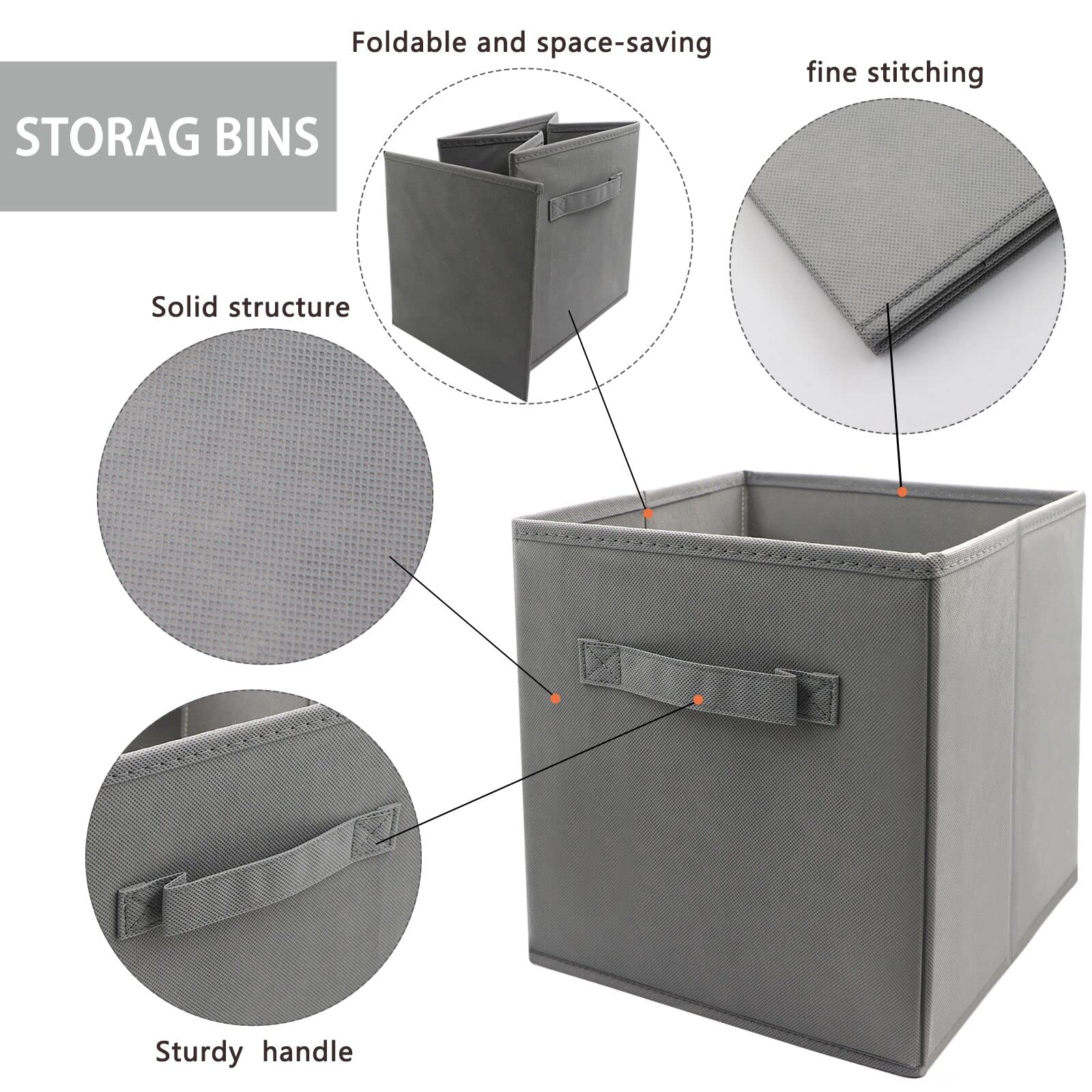 EBIGIC storage bins collapsible storage bins,cube storage organizer (Pack of 3) 10.5 * 10.5 * 11inch,For home and office Collaps