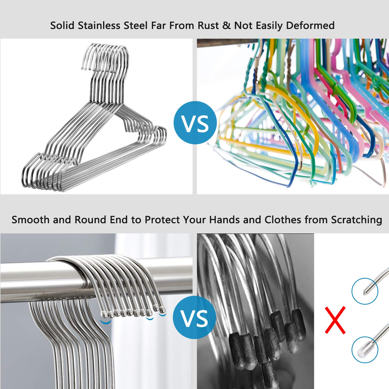 Fayleeko Wire Hangers Coat Hangers Strong Heavy Duty Stainless Steel Metal Hangers 17.7 Inch Ultra Thin Space Saving Clothes Han