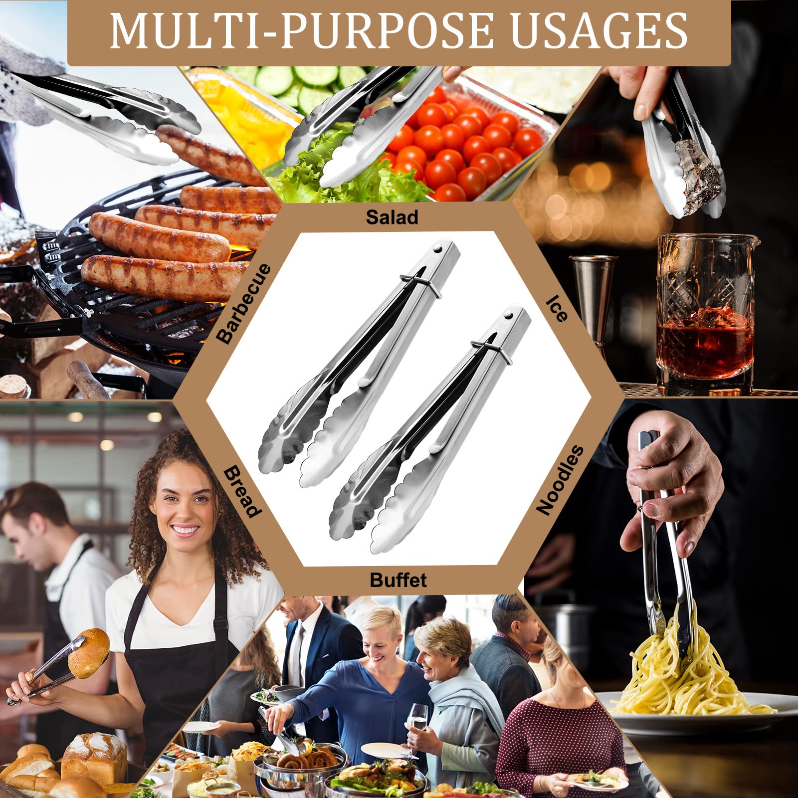 50 Pcs Small Stainless Steel Kitchen Tongs 7 Inch Cooking Tongs With Sliding Rings Mini Tongs Serving Tongs For Food Cooking Sal