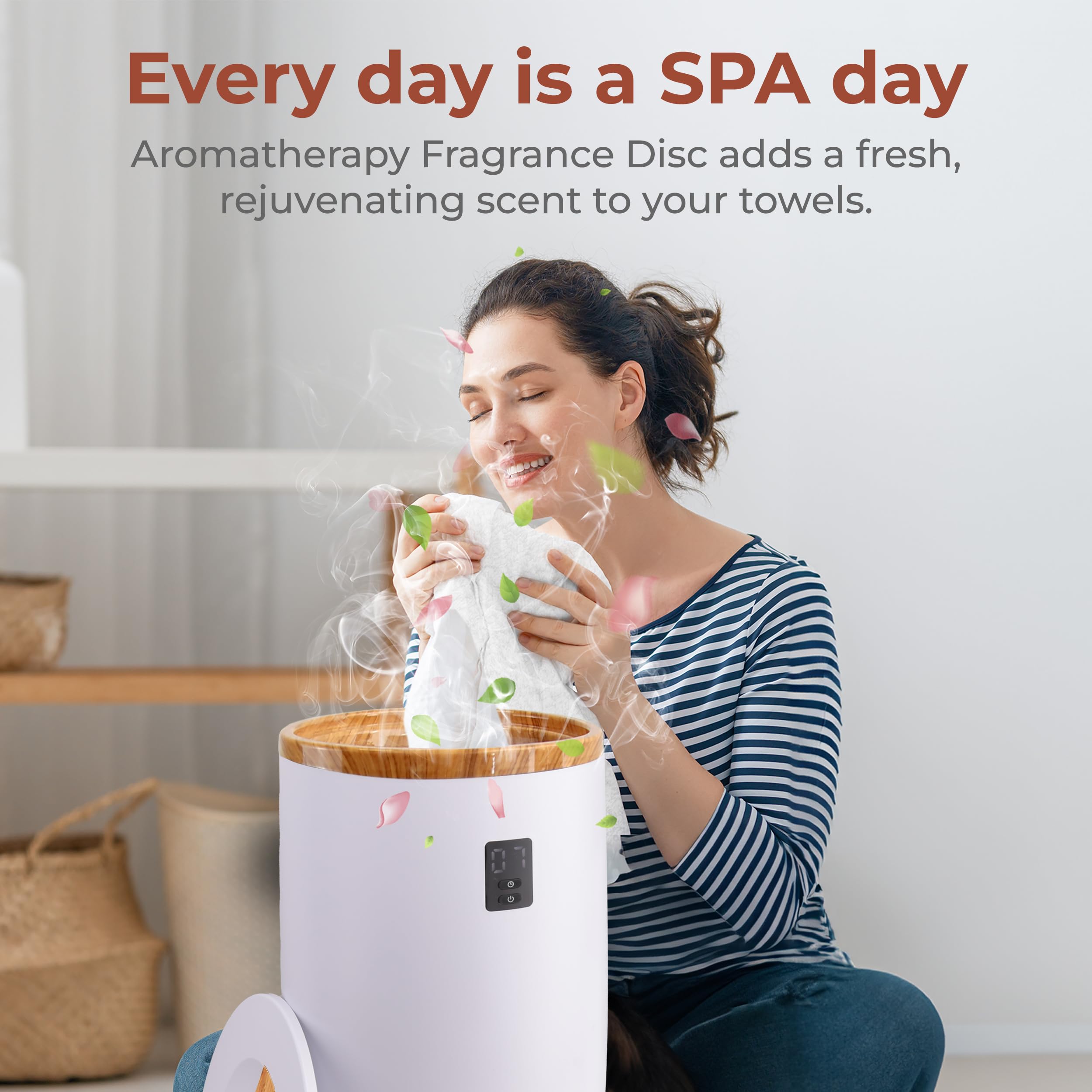 Serenelife Single Touch Towel And Blanket Warmer With Fragrant Disc Holder And Led Ring Gray, Perfect Size For Two Large Bath To