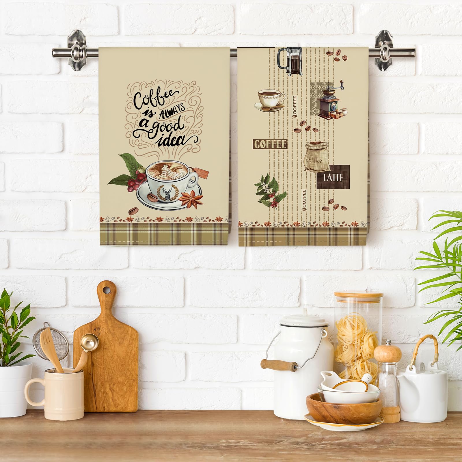 Arquiel Coffee Kitchen Towel 100% Cotton Quick Dry Dish Towels 20 X 27.5Inch, Dishcloth Hand Towels For Housewarming Gifts Dinin