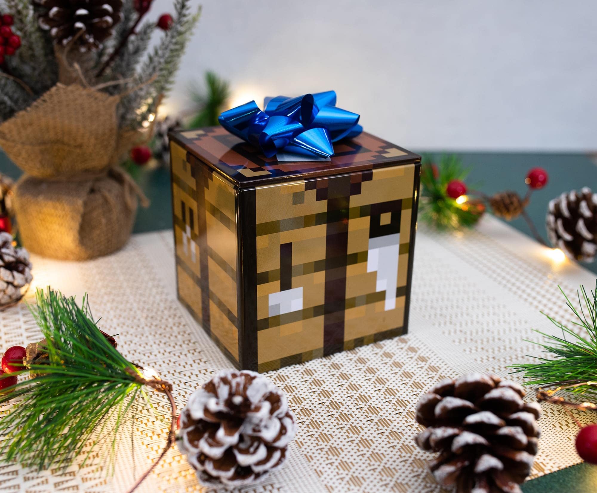 Minecraft Crafting Table 4-Inch Tin Storage Box Cube Organizer With Lid | Basket Container, Cubby Cube Closet Organizer, Home De