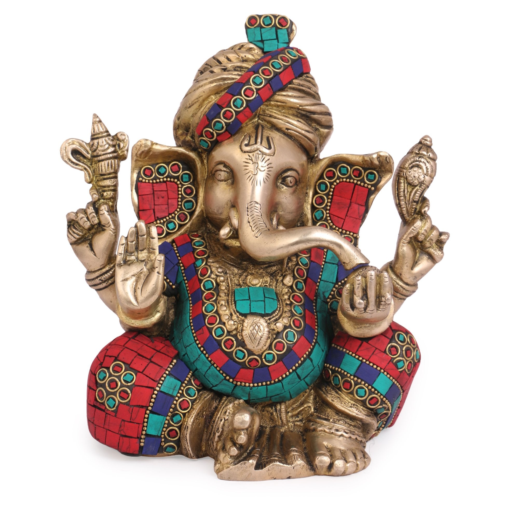 Svarup Brass Ganesha Pagdi Murti Turban Ganesh Idol Statue Figurine For Puja Decor Gift 8 Inch Multicolor