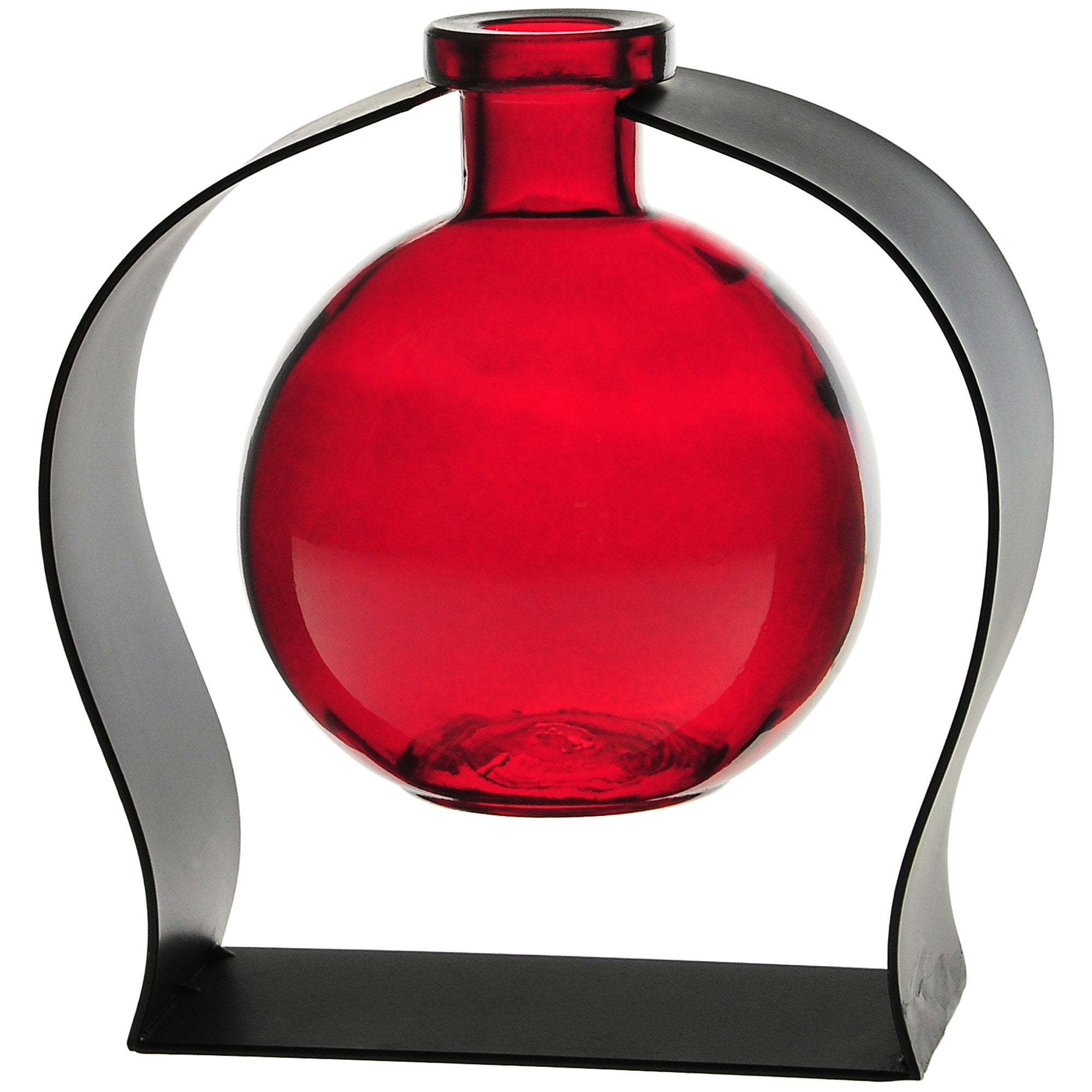 Couronne Company M244-200-06 Ball Recycled Glass Vase & Arched Metal Stand, 5 3/4, Red, 1 Piece