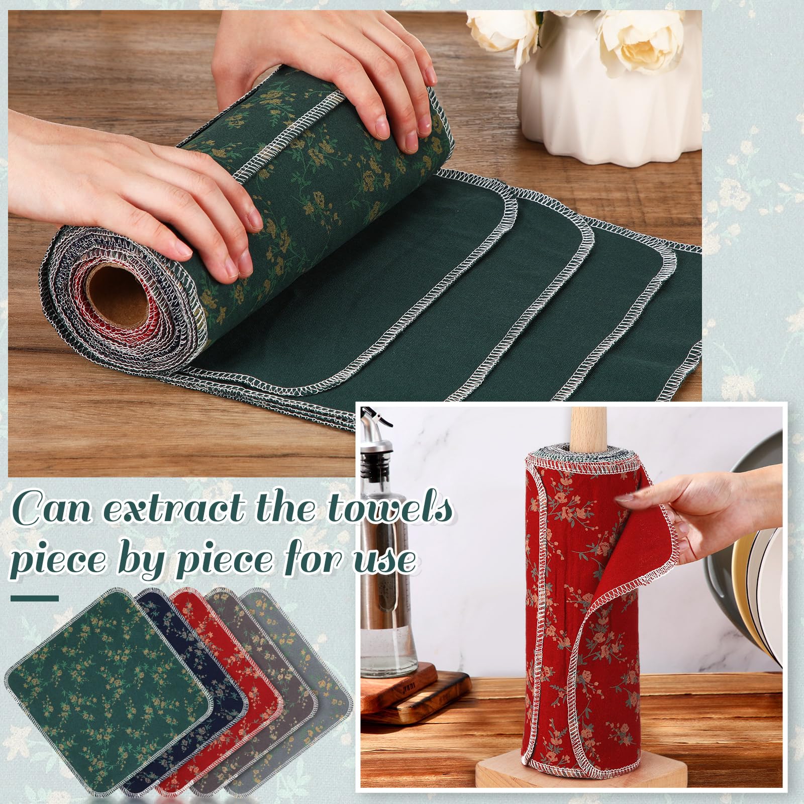 VitalCozy 25 Pcs Reusable Paper Towels Reusable Cotton Towels Toilet Absorbent Washable Paper with Roll Kitchen Dishcloth for Ki