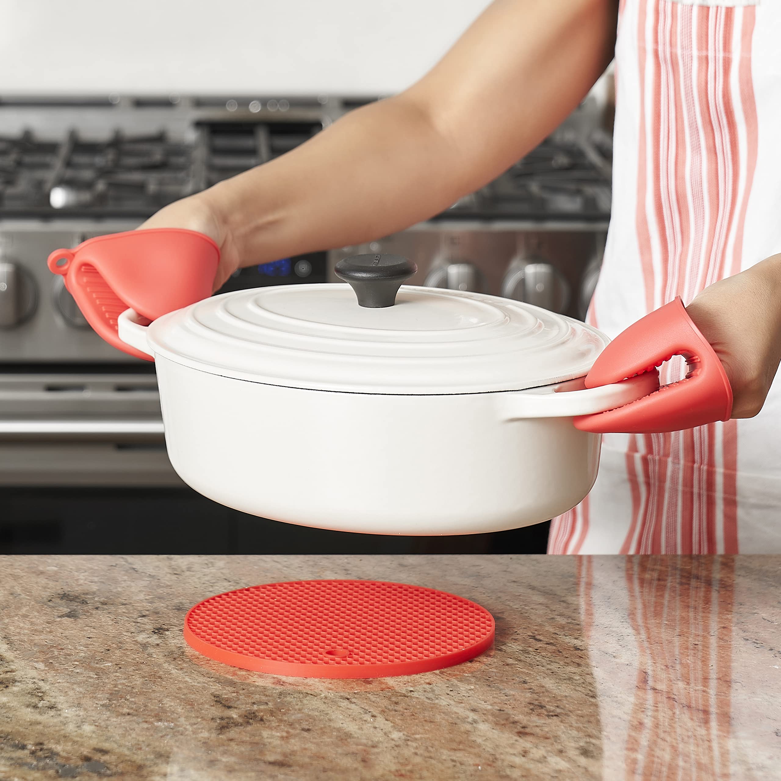3Hproducts Extra Thick Non-Slip Silicone Trivet Mats - 2Pcs Heat Resistant Hot Pads For Kitchen Counters, Hot Dishes, Tables, Po
