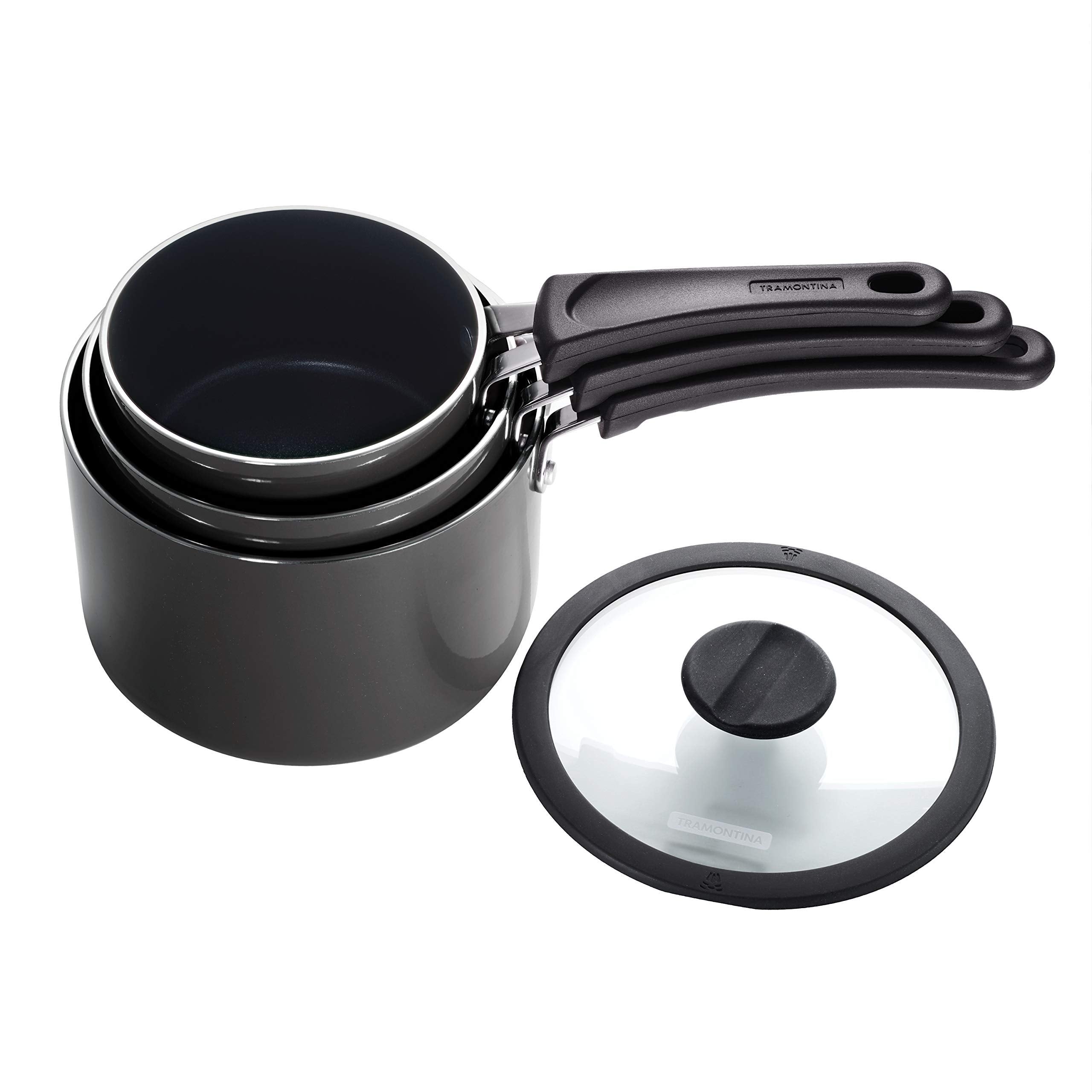 Tramontina Aluminum Non Stick 6-Piece Nesting Sauce Pan Set with Lids - Gray, Kitchen Nonstick Cookware Set, Dishwasher and Oven