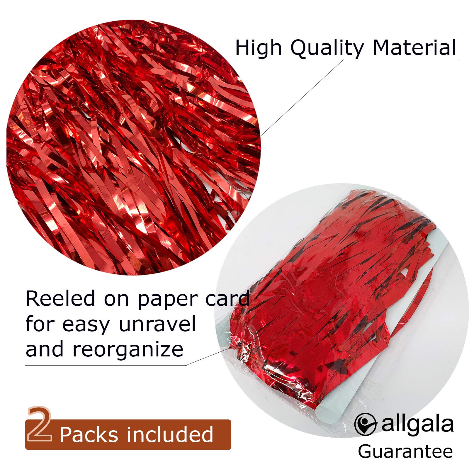 Allgala 2-Pack 29X108 Inch Metallic Foil Fringe Tinsel Table Skirts For Party Event Decoraton-Red-Bd52805