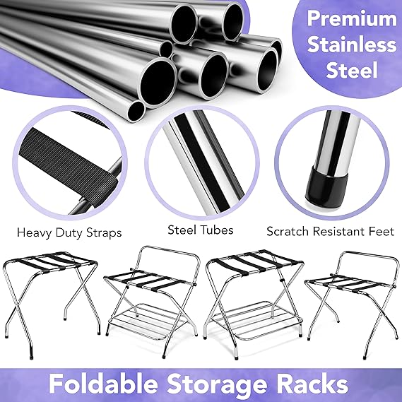 2-Shelf X-Shape Folding Luggage Rack with Nylon Straps