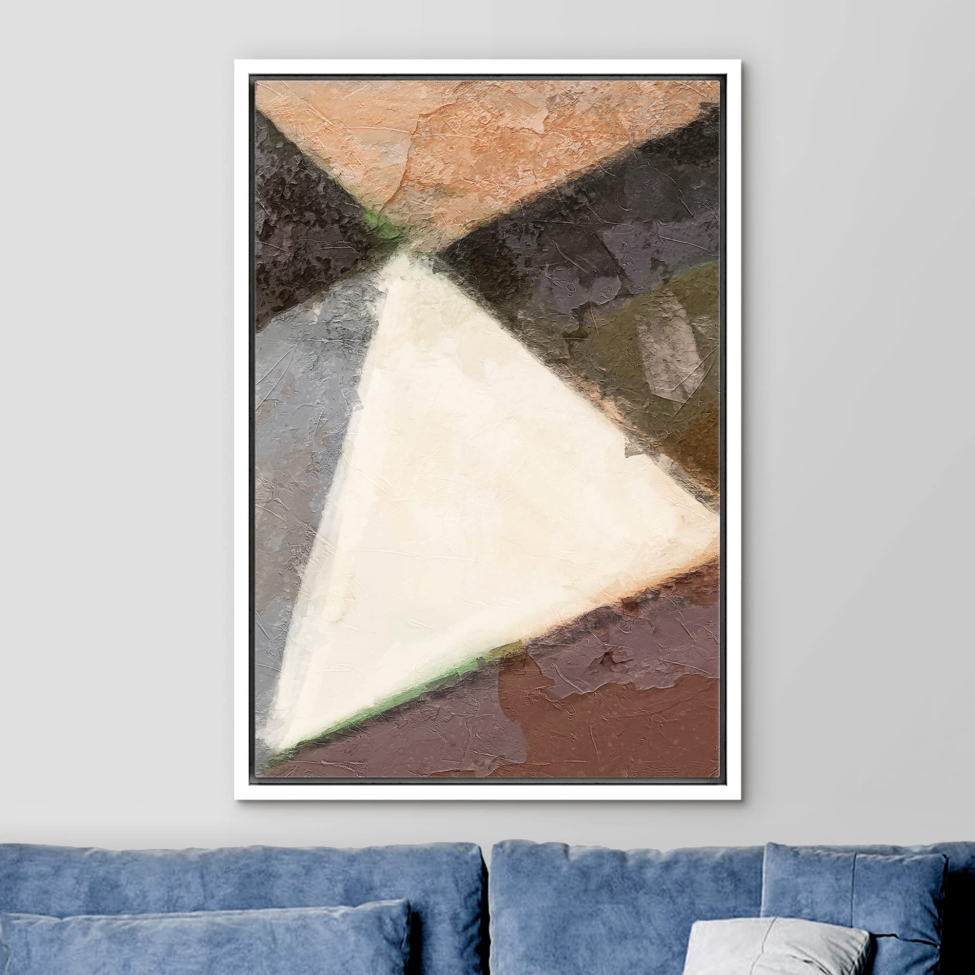 Ashbrook Framed Canvas Print Wall Art Tan, Brown And Black Geometric Polygons Abstract Shapes Illustrations Modern Contemporary