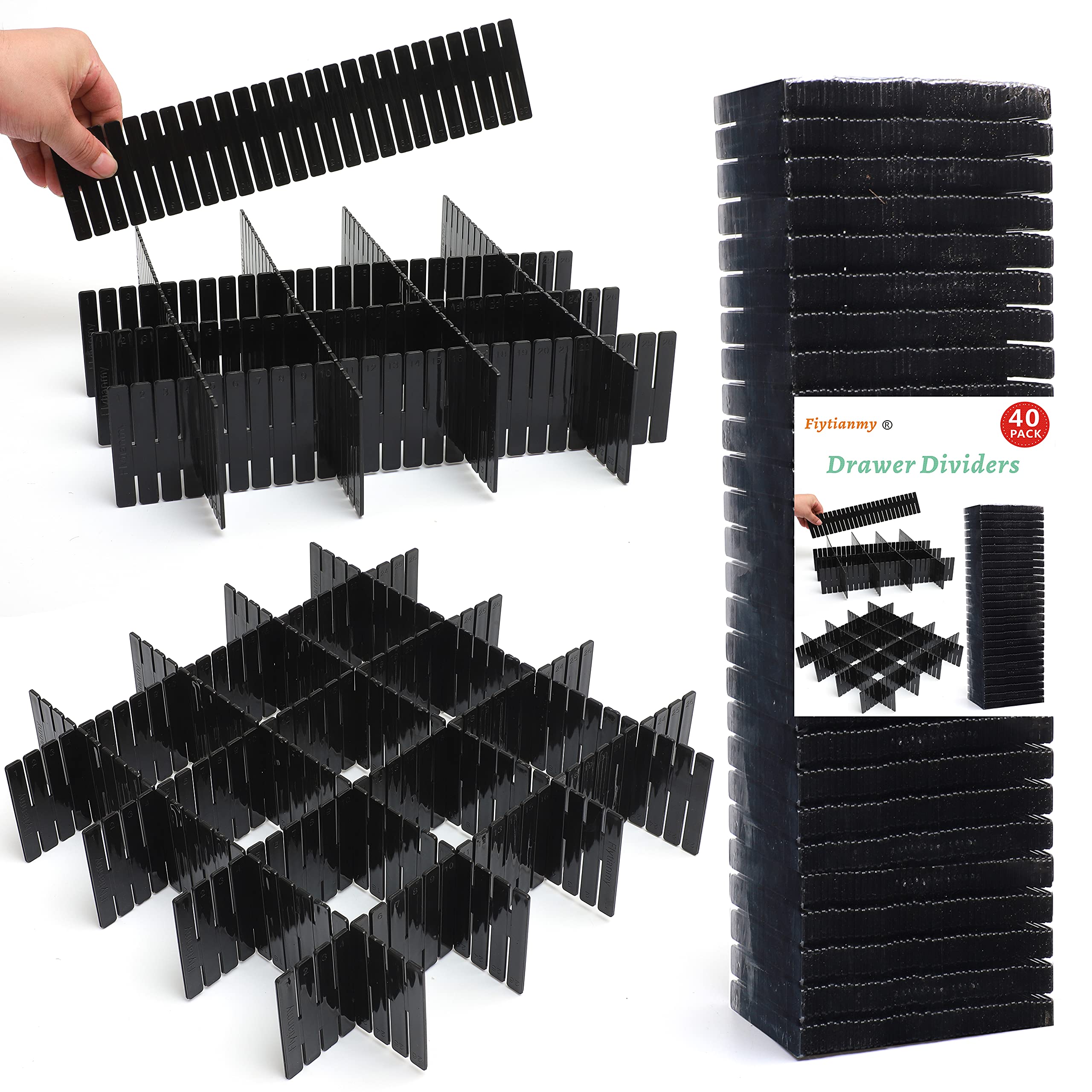 Flytianmy 40Pcs Drawer Dividers, Adjustable Drawer Organizer for Socks, Underwear, Makeup, Can Help Tidy Kitchen, Bedroom, Dress