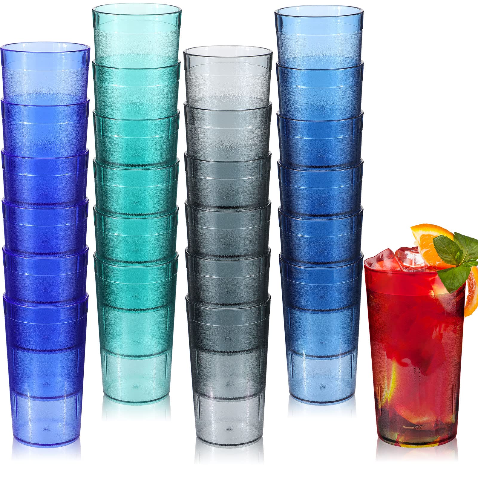 Sieral 24 Pack Reusable Plastic Tumblers Cups Stackable Beverage Cups Restaurant Drinking Glasses Anti Slip Break Resistant Wate
