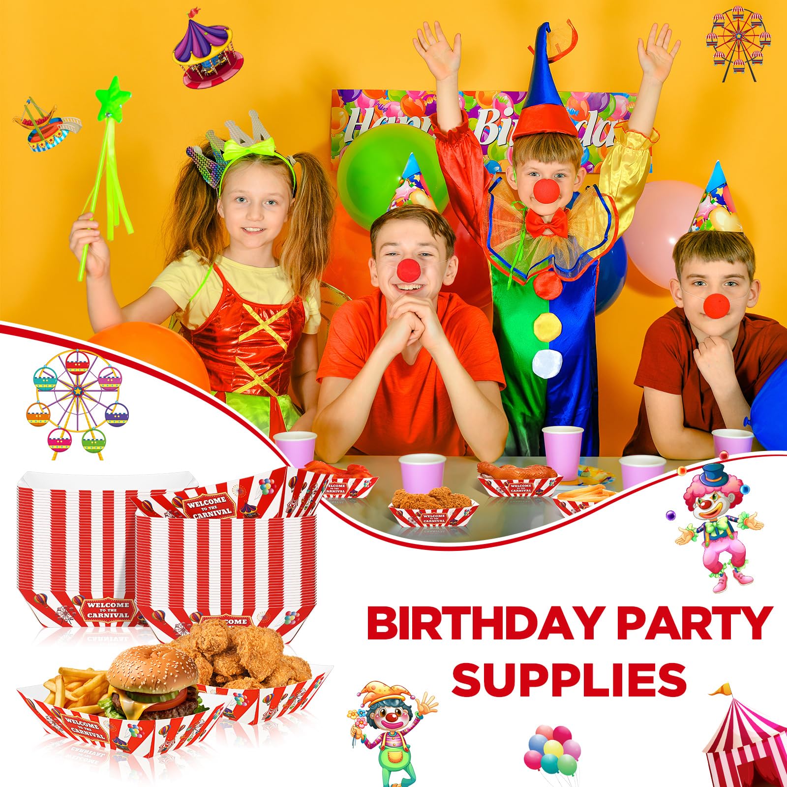 Tenceur 50 Pcs 2lb Carnival Food Trays Carnival Party Decorations Disposable Paper Food Serving Trays Nacho Hot Dog Boats Plates
