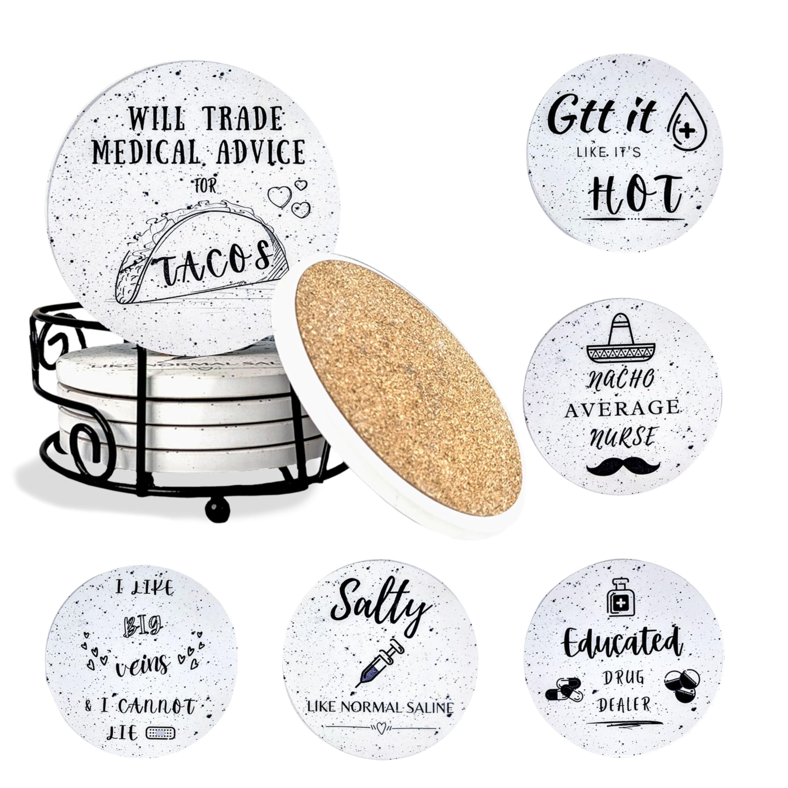 Kct Store Nurse Gifts For Women And Men - Absorbent Ceramic Coasters W/Holder Included (Nurse Funny) Gift For Nurses, Nursing Pr
