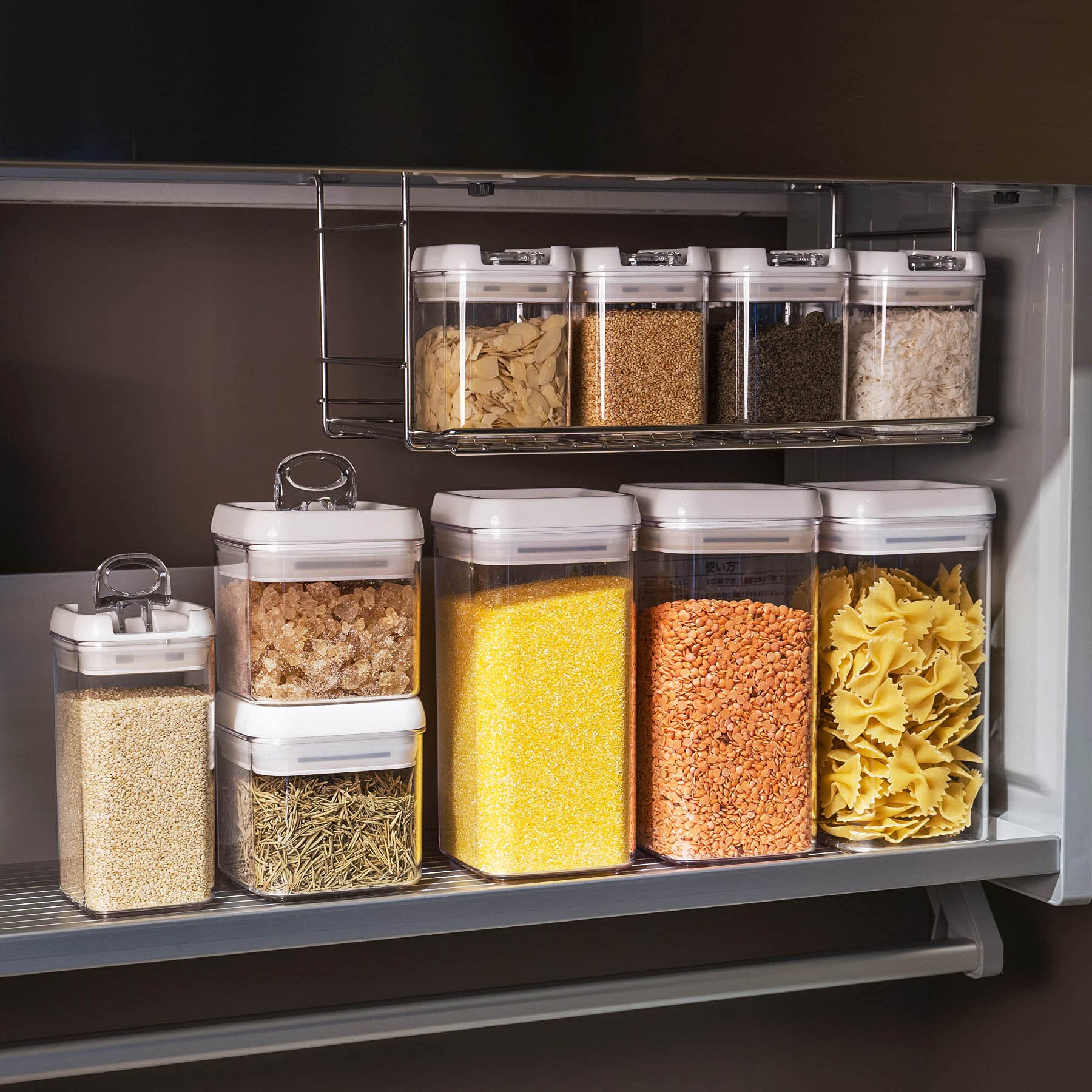 Felli Flip Tite Storage Container With Lid 4    Airtight Easy Open Ring Lock Top, Stackable Acrylic Canister Jar For Kitchen Pan