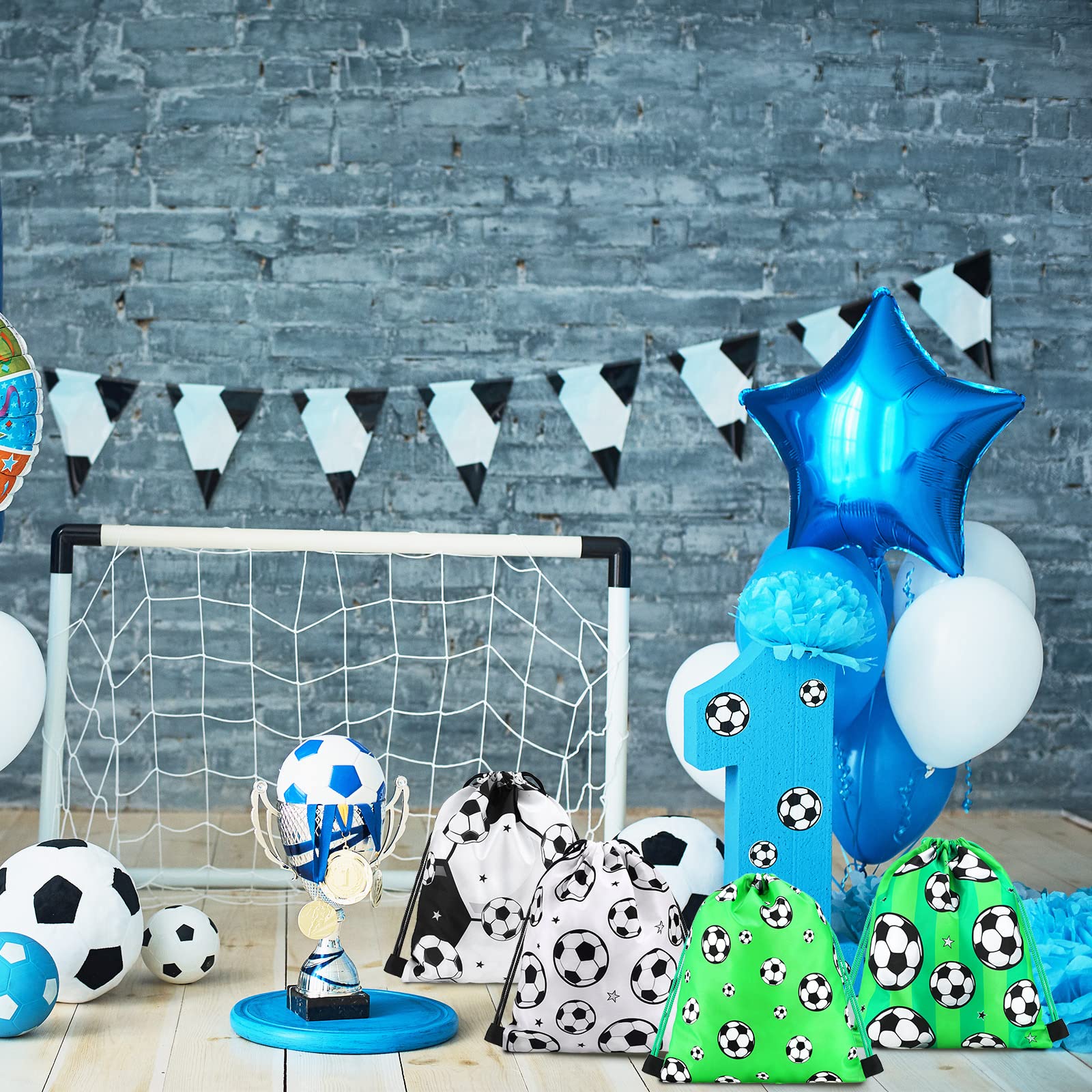 16 Pcs Soccer Party Bags Kids Soccer Drawstring Backpack Bags Sports Football Goodie Snack Bags Soccer Party Favors Soccer Treat