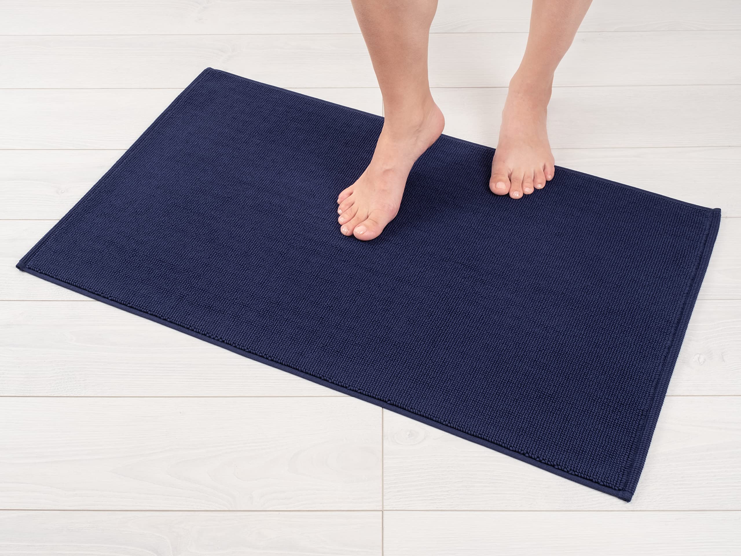 American Soft Linen Bath Rug, 20 In 34 In 100% Cotton Bath Mats Rugs For Bathroom, Non Slip Washable Shaggy Form Area Rugs, Navy
