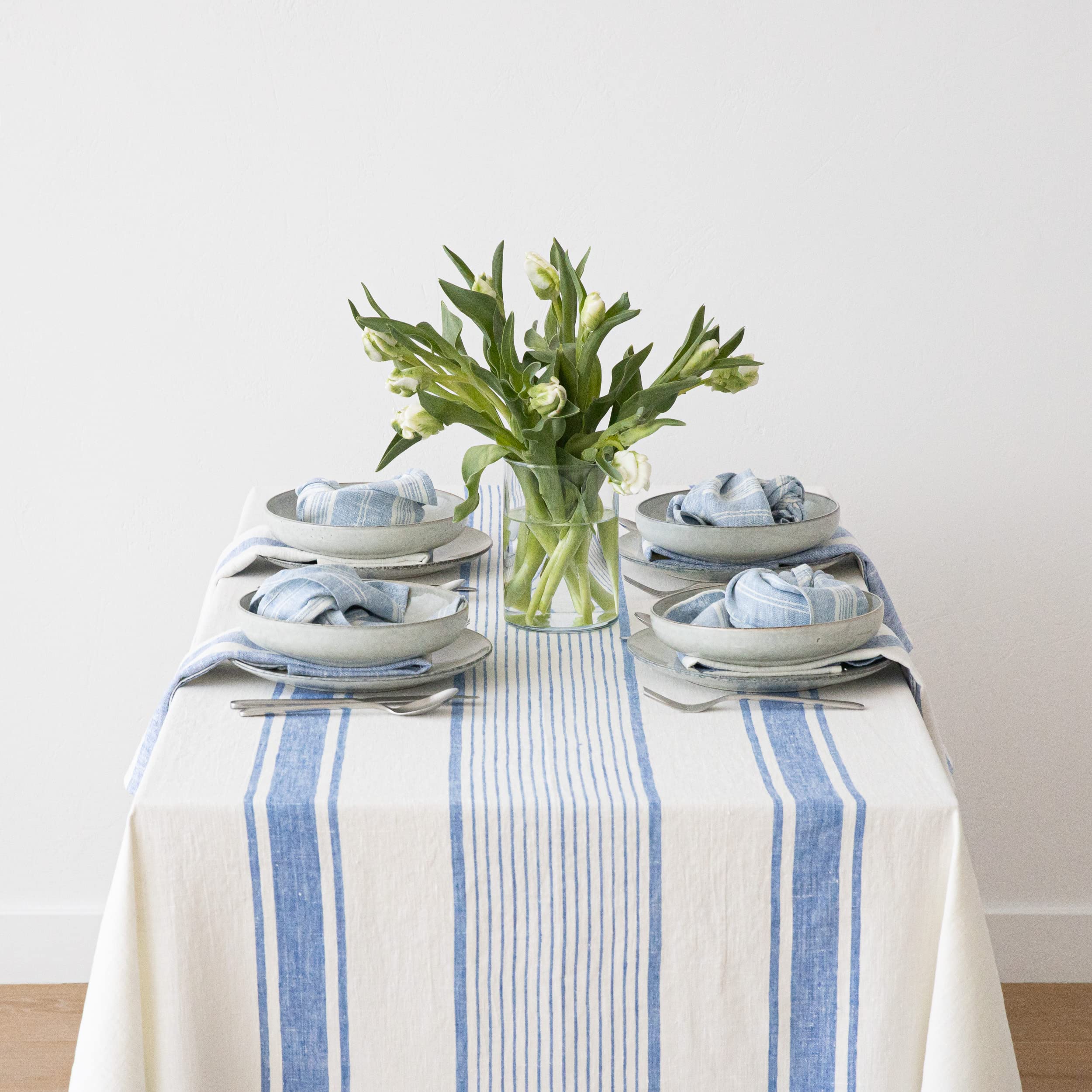 Linenme Linen Tablecloth Off White Blue Tuscany, 54 X 126