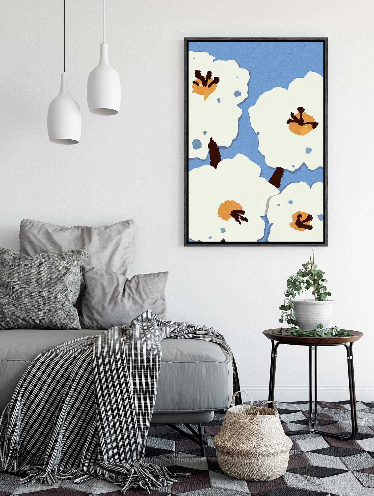 Signford Framed Canvas Print Wall Art Orange & White Flower Print Nature Wilderness Illustrations Modern Art Contemporary Colorf