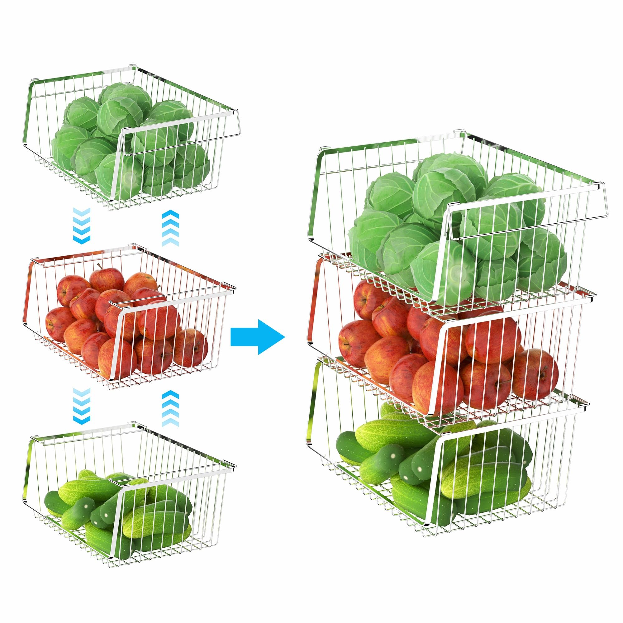 Blitzlabs Wire Storage Basket Stackable Organizer Storage Baskets Bins Sturdy Metal Organization With Handles For Pantry, Kitche