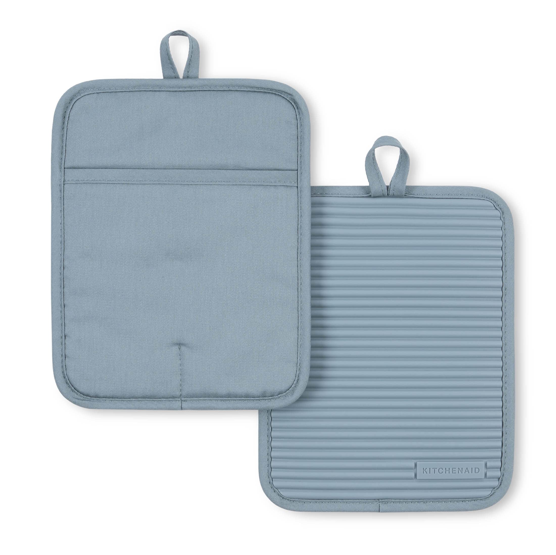 Kitchenaid Ribbed Soft Silicone Pot Holder 2-Pack Set, Fog Blue, 7''X9''