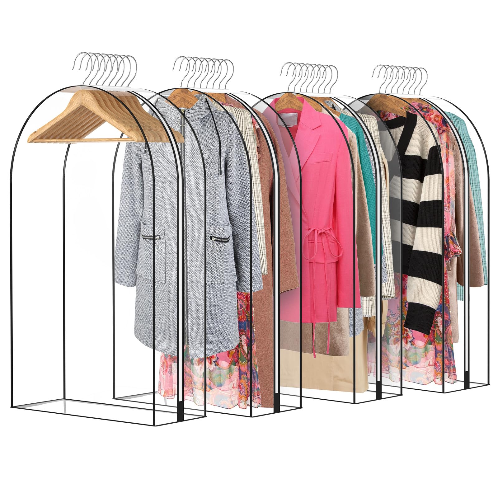 Bamalu 4 Packs 40'' Clear Garment Bags For Hanging Clothes, 10'' Gusseted Garment Bags For Closet Storage,Clean And Tidy Plastic