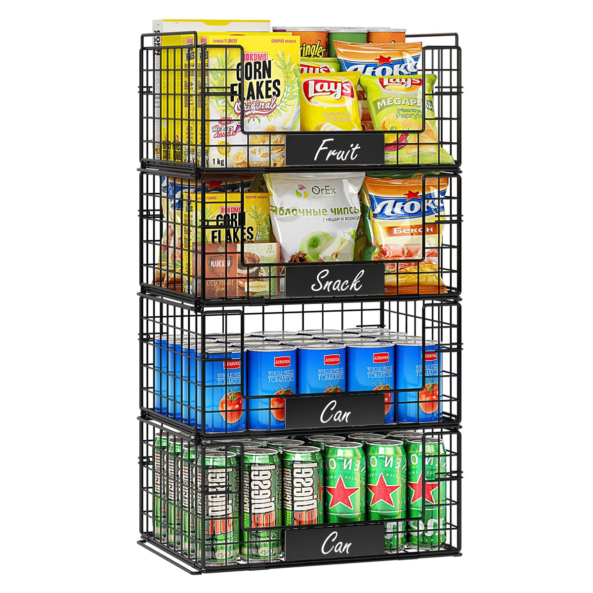 Jksmart 4 Pack Xxl Stackable Wire Baskets With Handles For Pantry Storage And Organization,Fruit And Vegetable Basket With Name