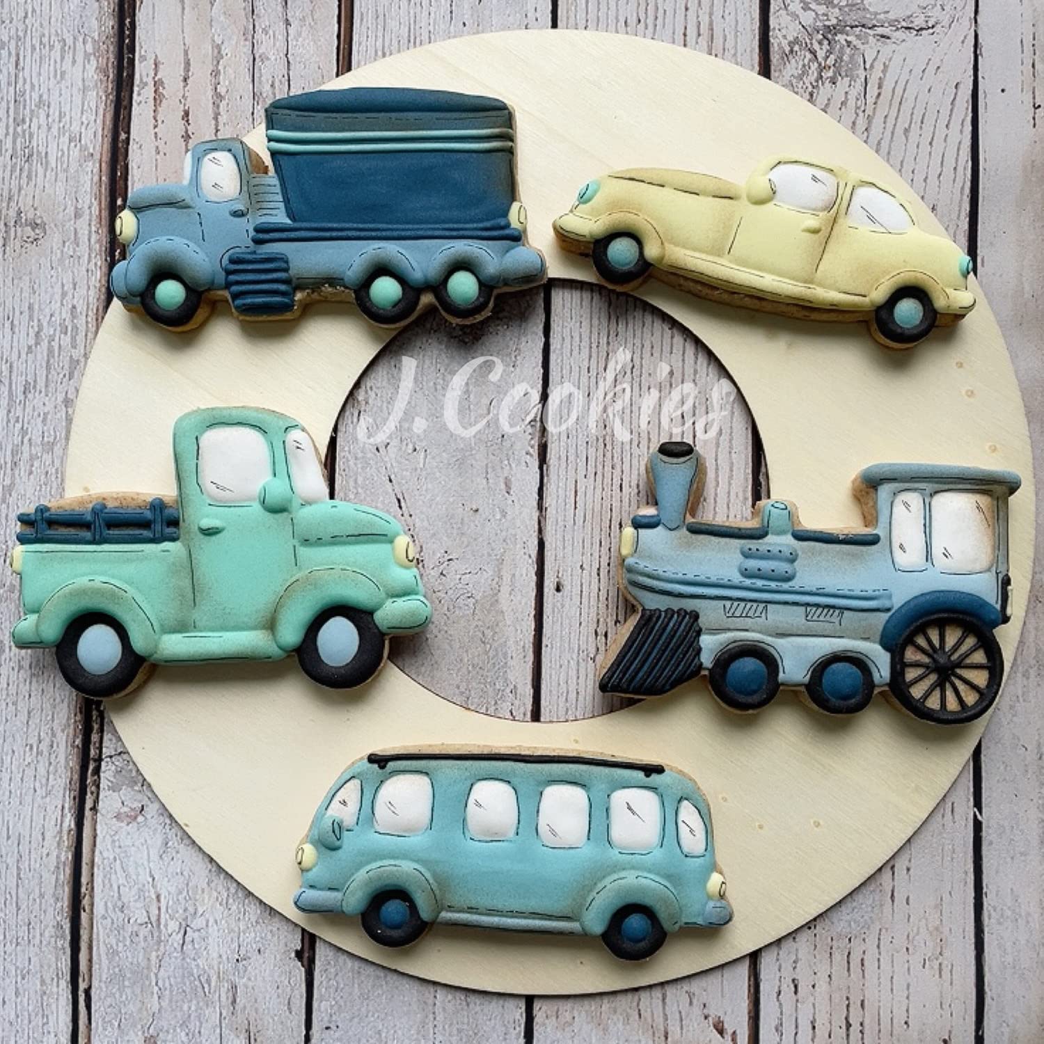 Liliao Transportation Cookie Cutter Set - 5 Piece - Train, Truck, Pick-Up Truck, Beat-Up Car And Bus Fondant Cutters - Stainless