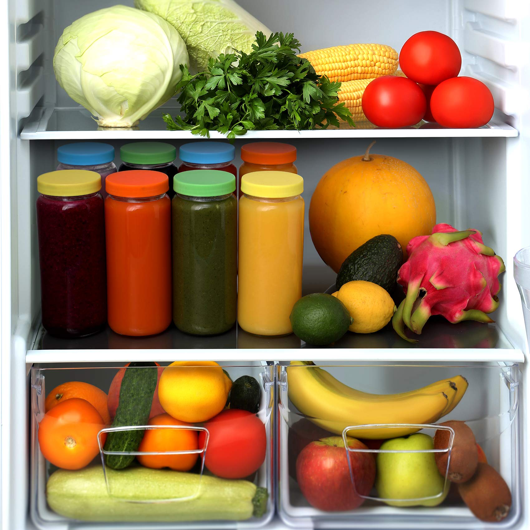 8 Pack Glass Juicing Bottle Drinking Jars With 2 Straws & 2 Lids W Hole- 16 Oz Travel Water Cups With Colored Airtight Lids, Reu