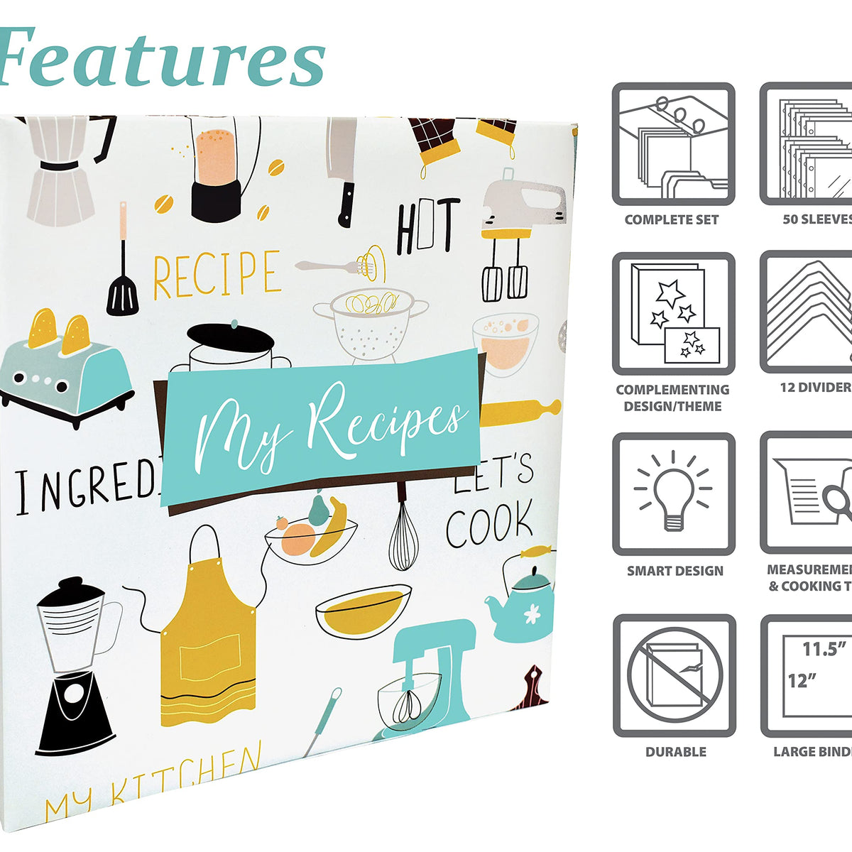 Recipe Binder Full Page 3 Ring Standard Binder Organizer Set (with 50 ...
