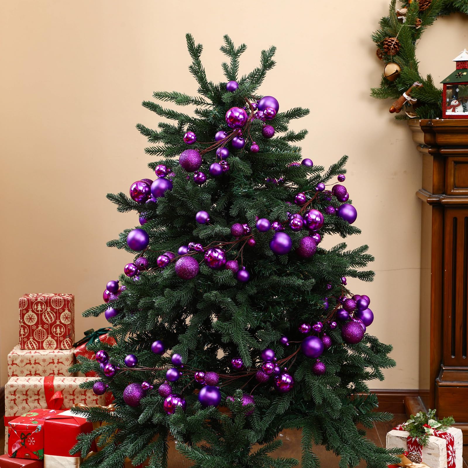 Yuxung 2 Pcs Christmas Ball Garland 6 ft Ball Ornaments Christmas Bulb Garland Xmas Tree Bauble Decorations for Party Supplies I
